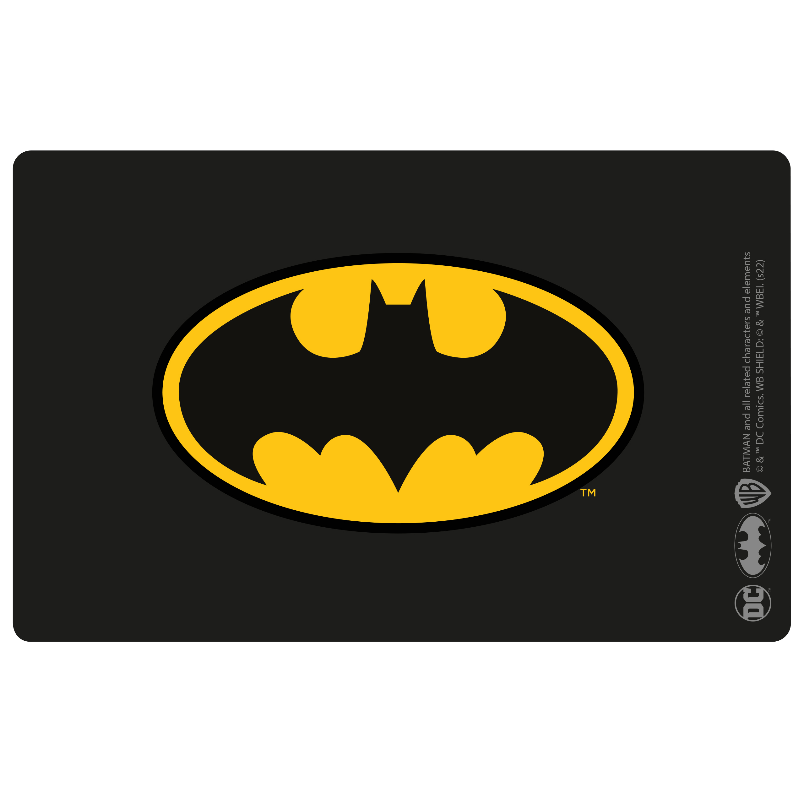 Batman-Logo in Gelb auf schwarzem Hintergrund.