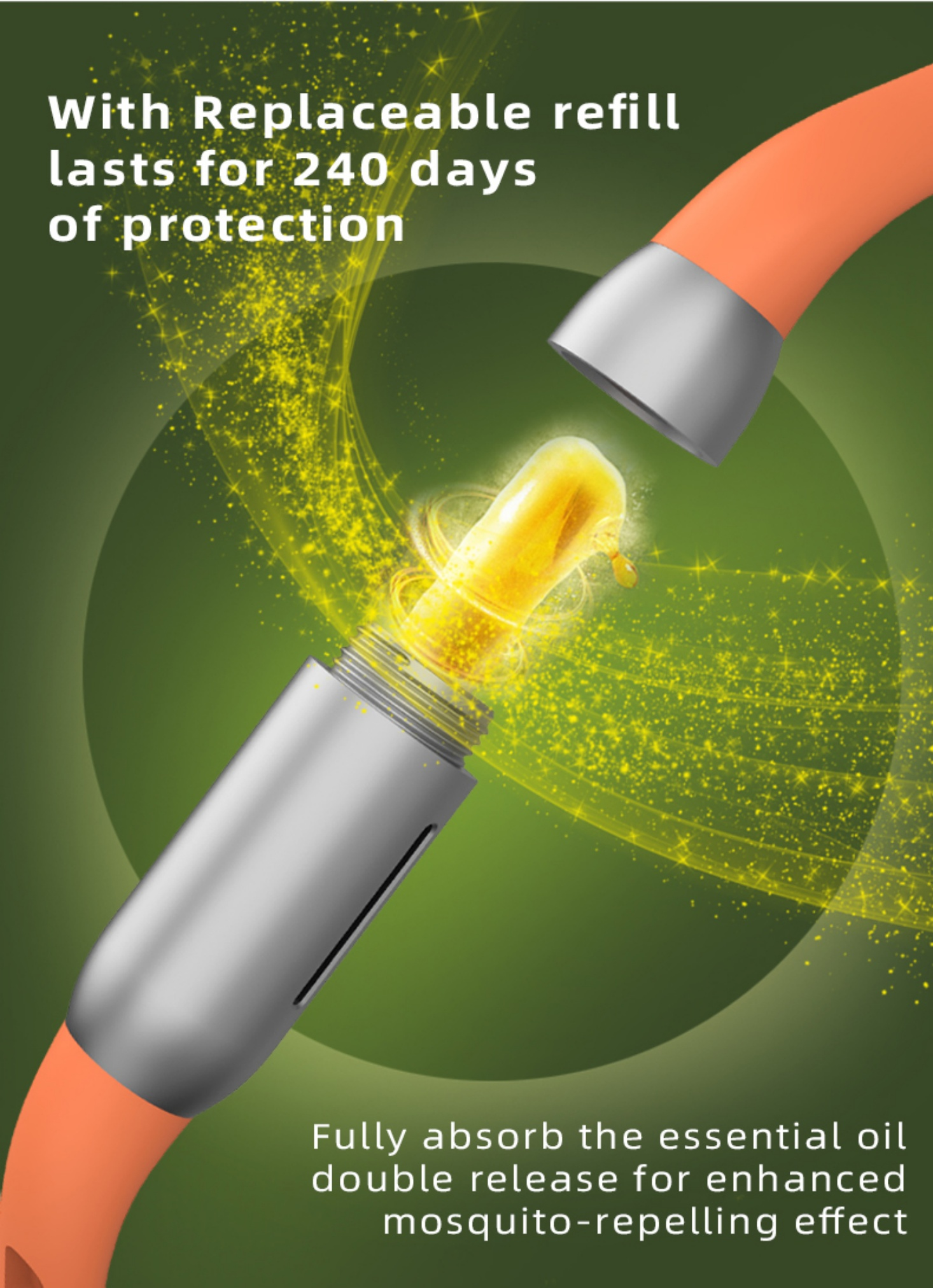 Orangene Röhre mit Silberkappe, gelbe Flüssigkeit. Text: 240 Tage Schutz.