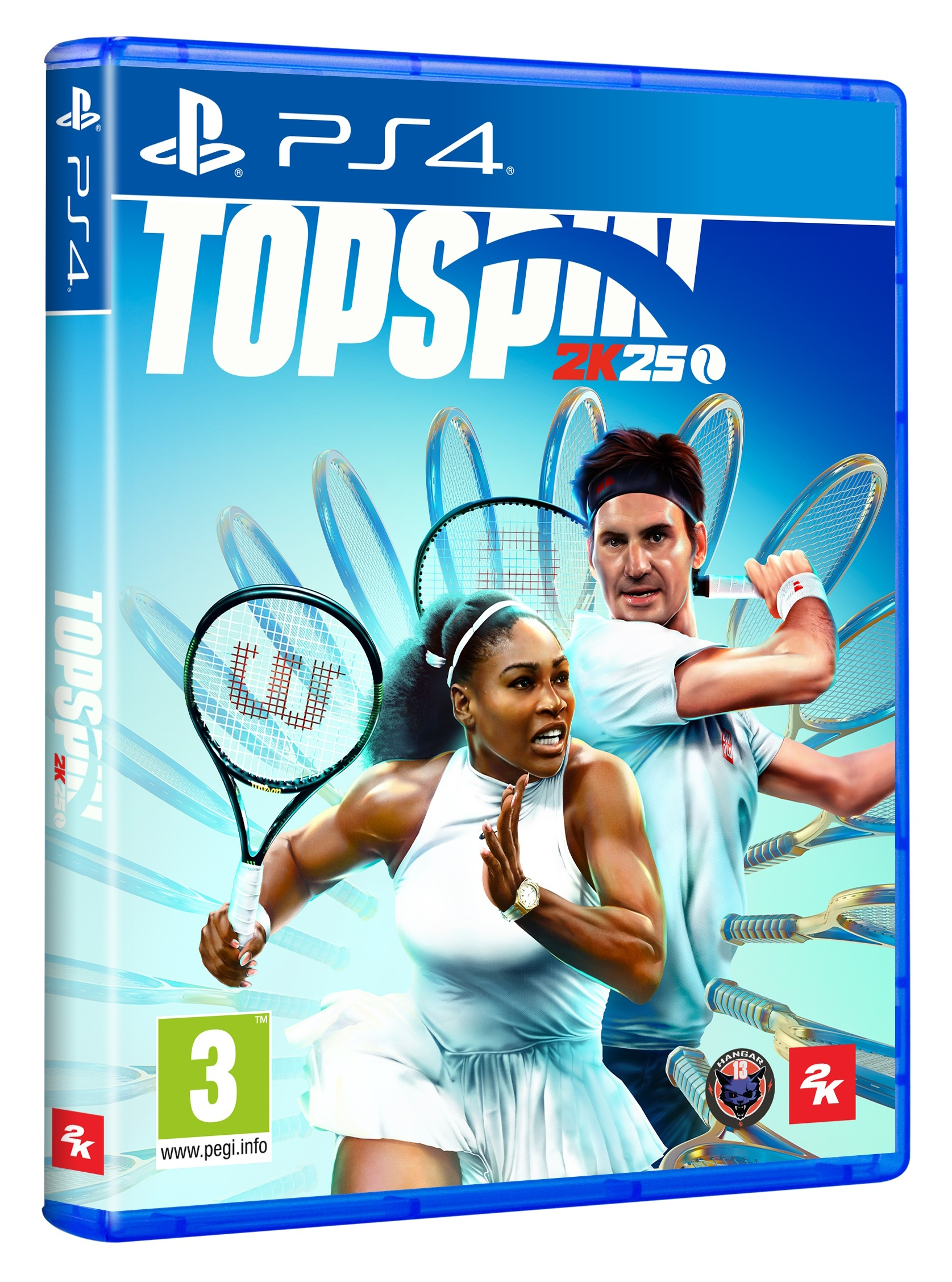 Tennisgame case: Federer en Serena Williams, blauwe achtergrond.