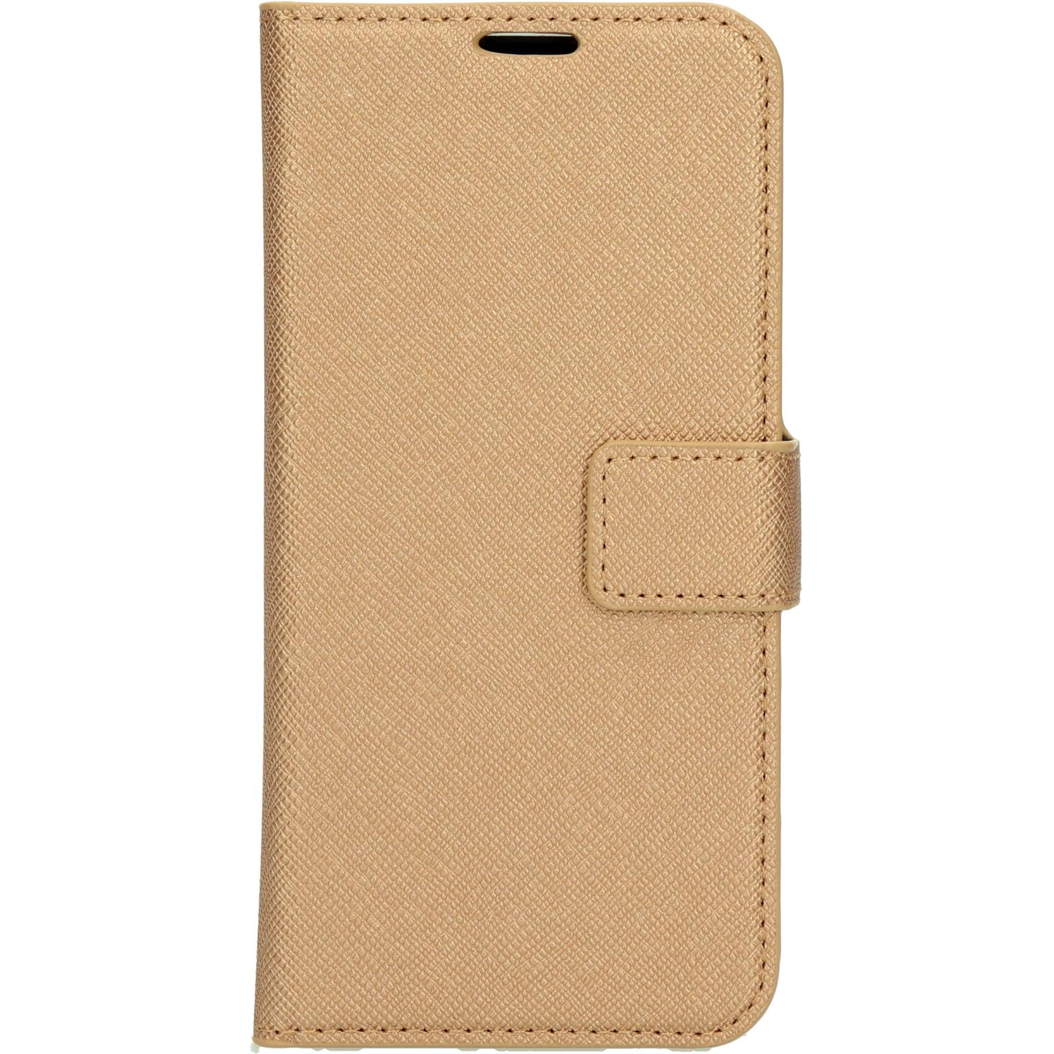 Bruin telefoonhoes, gesloten, met magnetische sluiting.