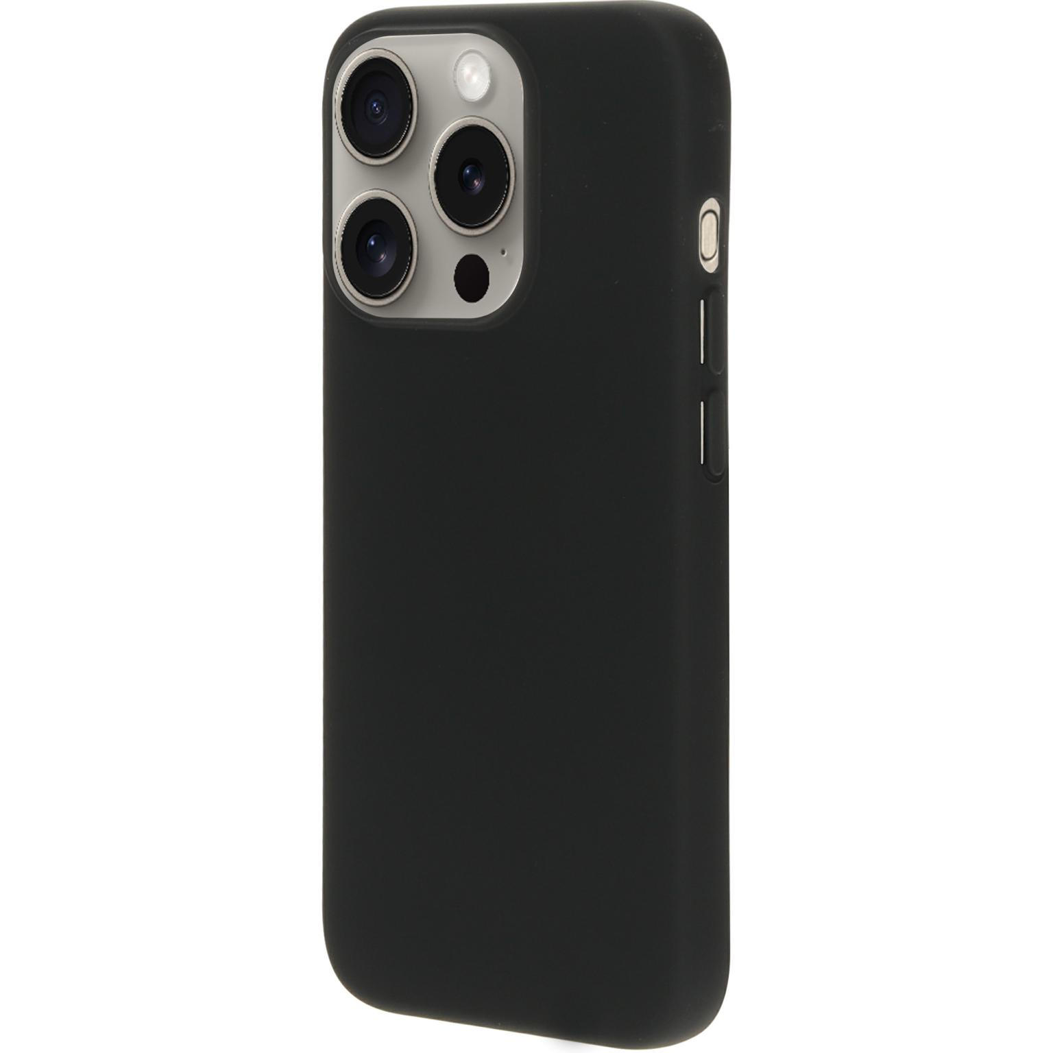 Zwarte telefoonhoes, camera en knop zijn zichtbaar.