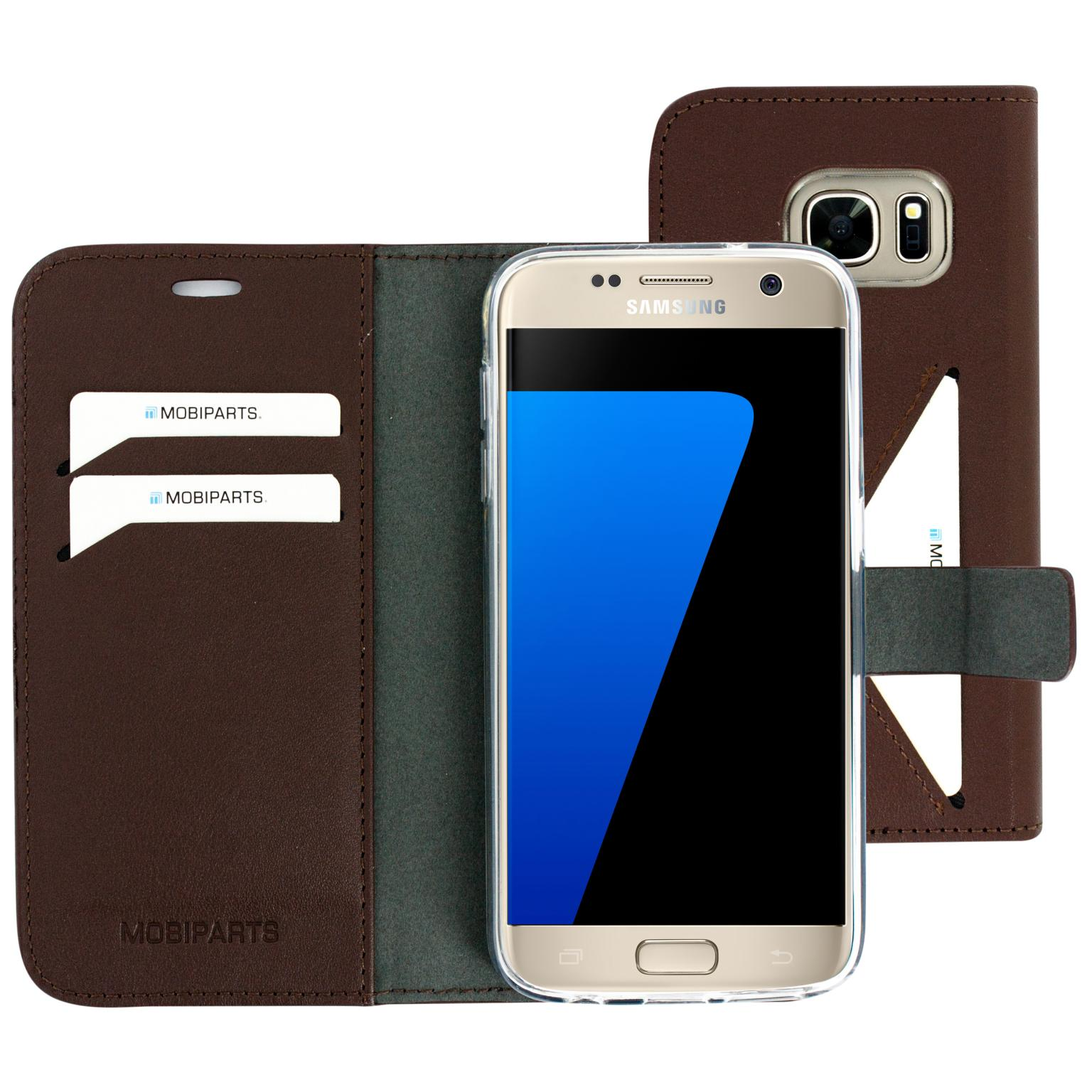 Bruine telefoonhoes met telefoon erin. Bevat ook kaartsleuven.