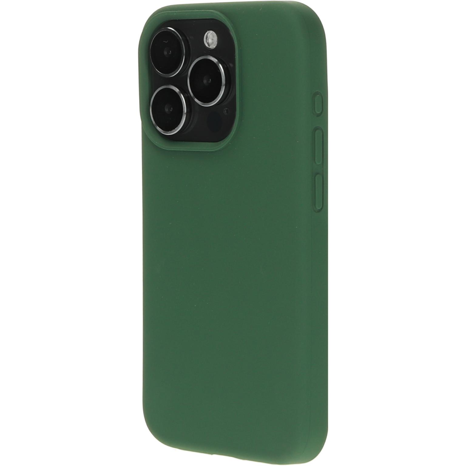 Donkergroene telefoonhoes. Toont achterkant met camera-uitsparingen.