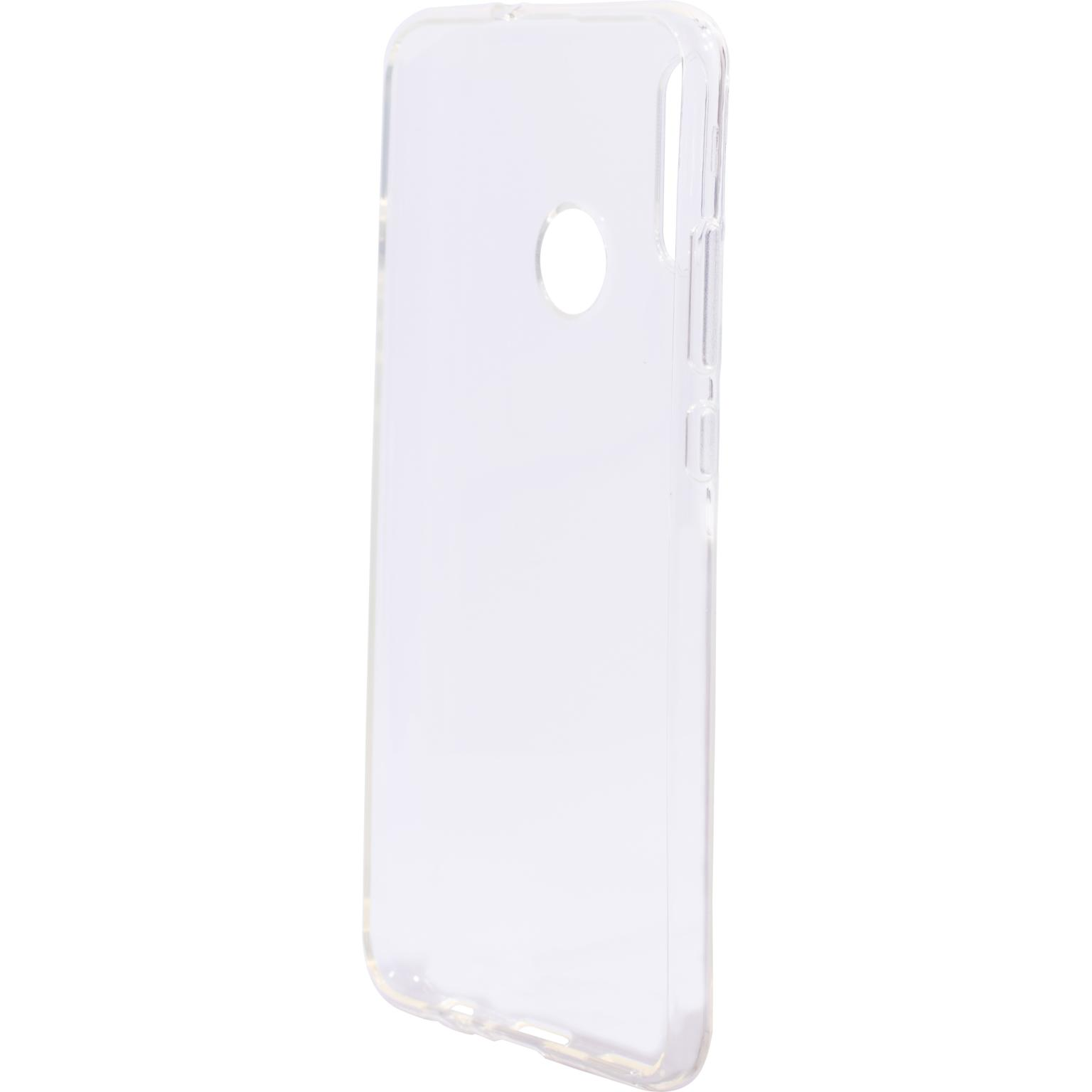 Transparante telefoonhoes. Camera gat. Witte achtergrond.