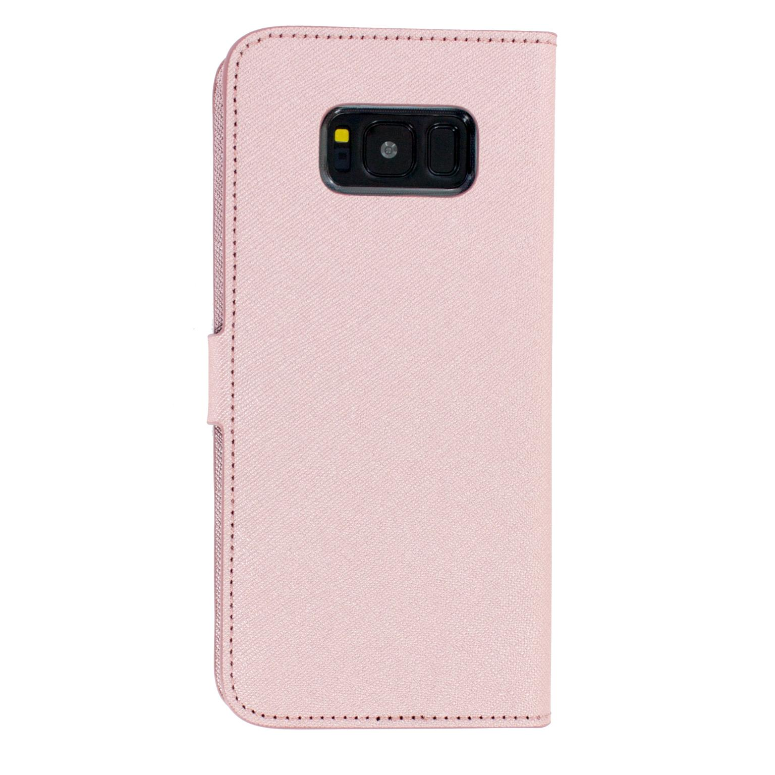 Roze telefoonhoes met een uitsparing voor de camera. De hoes is gesloten.