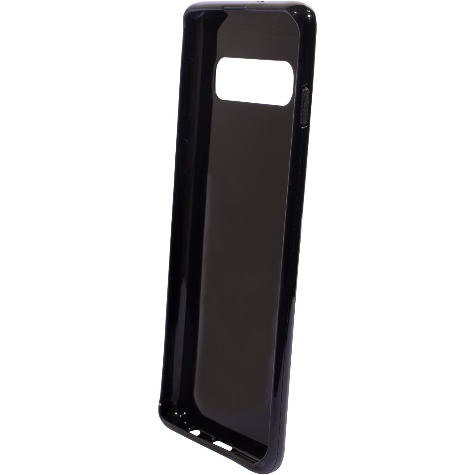 Zwarte telefoonhoes met een rechthoekige uitsparing voor de camera.