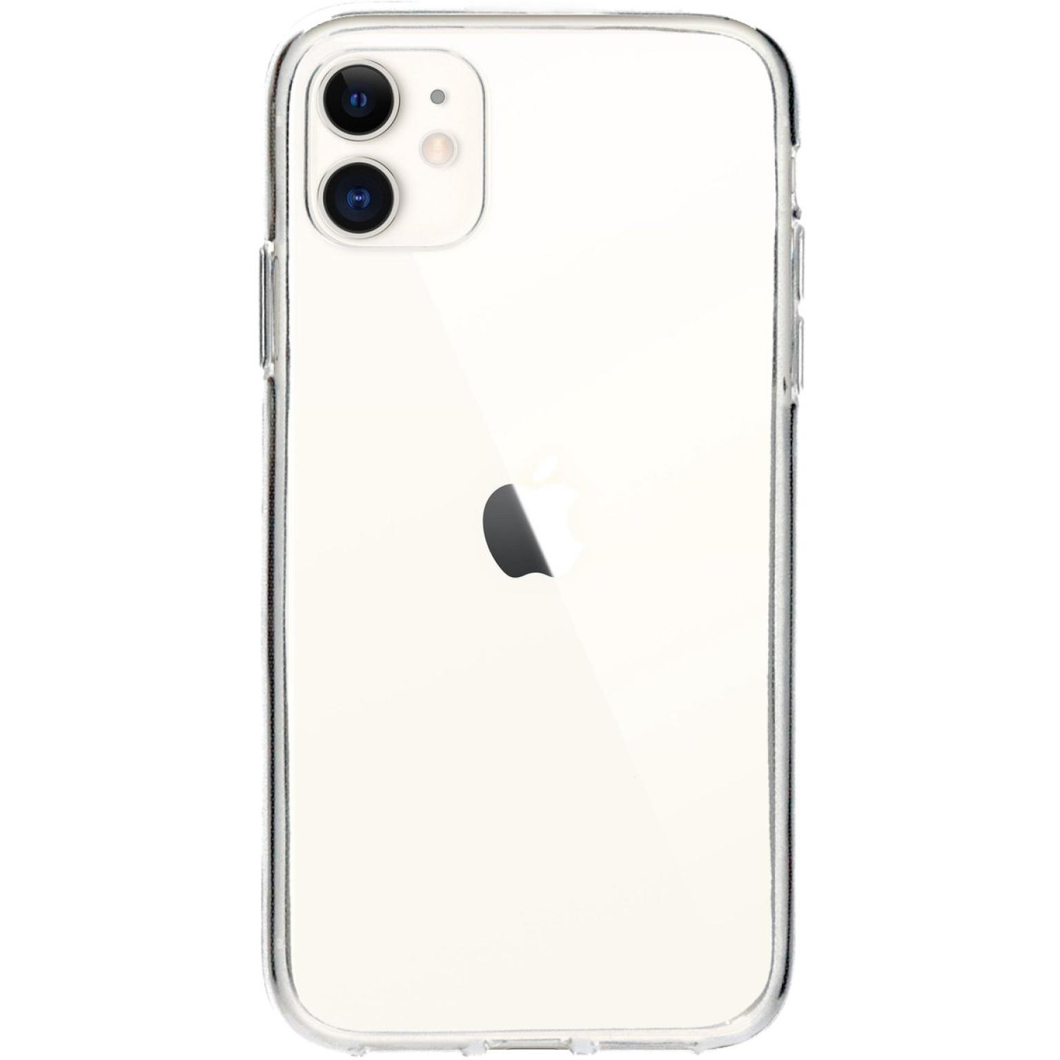 Transparante telefoonhoes met twee lenzen. De witte telefoon is zichtbaar.