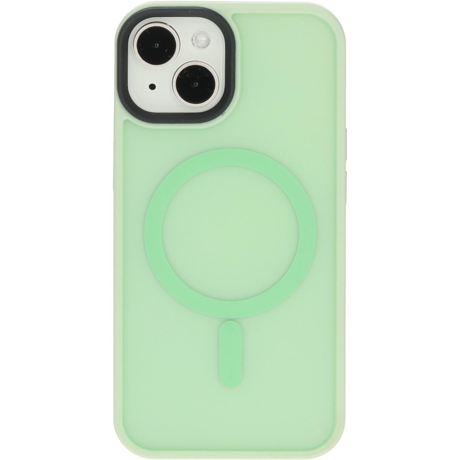 Groene telefoonhoes met camera en cirkelontwerp.