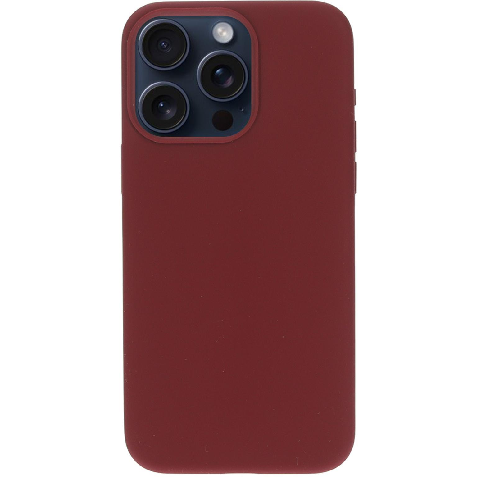 Rode telefoonhoes met drie camera's in de hoek. De hoes is effen van kleur.