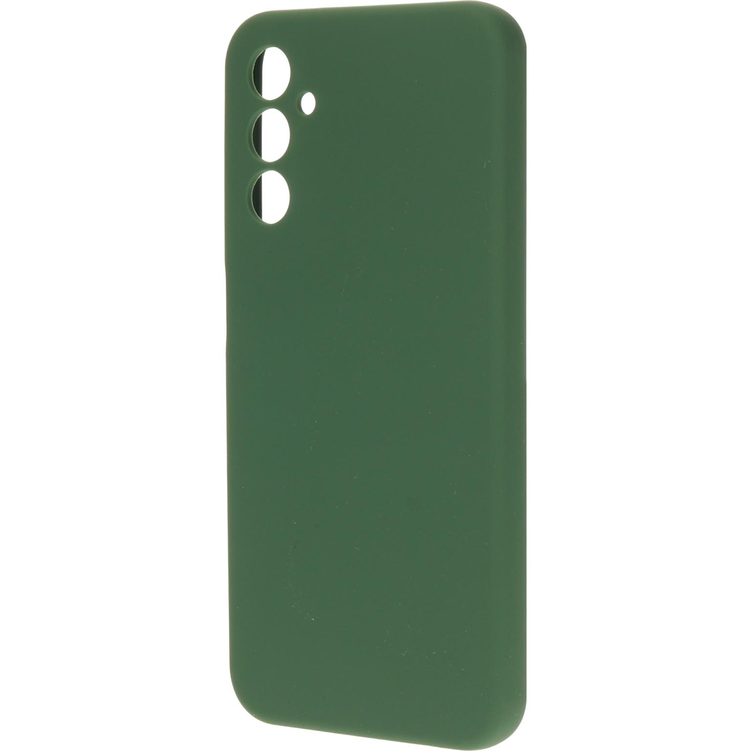 Groene telefoonhoes met drie camera-uitsparingen. Effen kleur.
