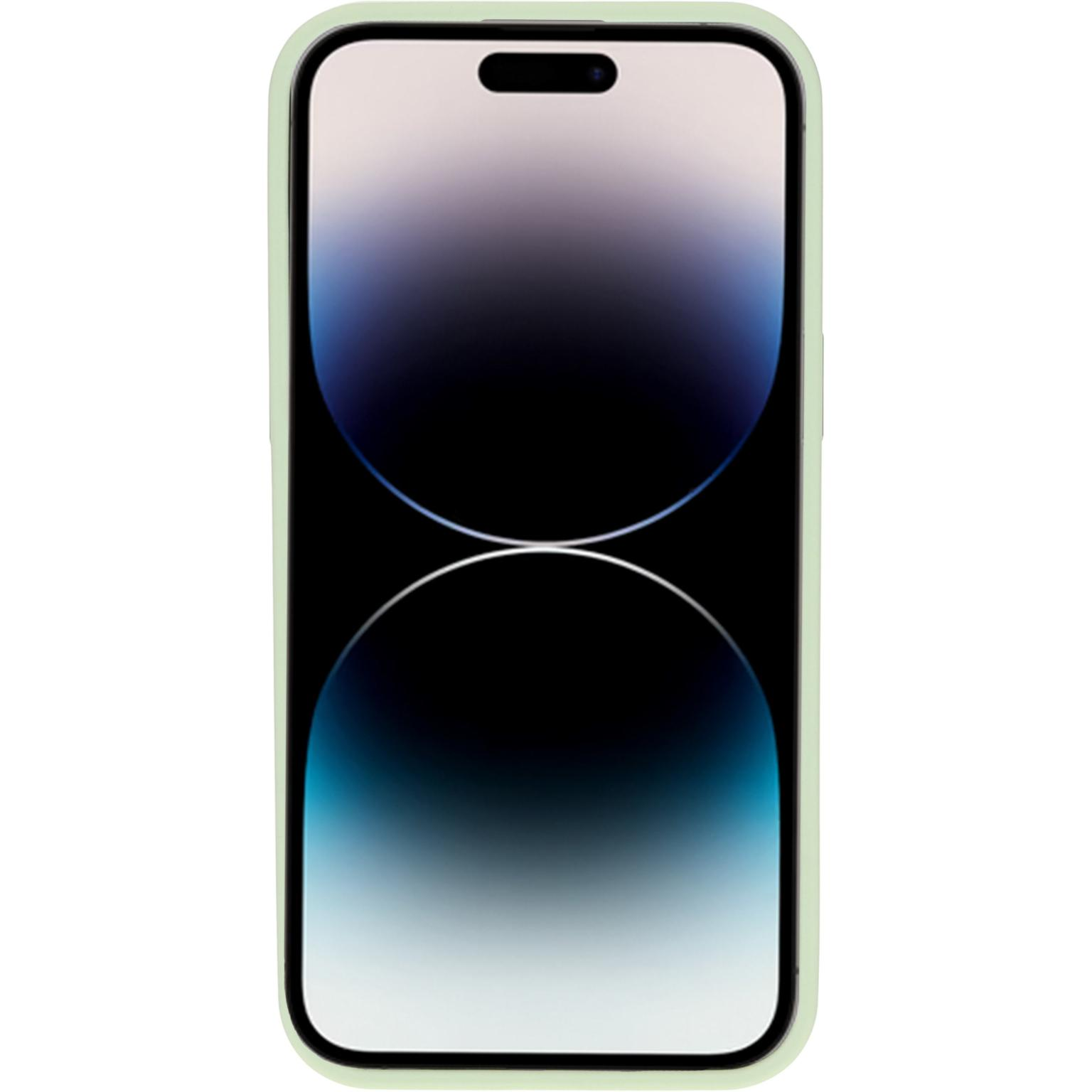 iPhone in een lichtgroene case, vooraanzicht. Het scherm toont een verloop.