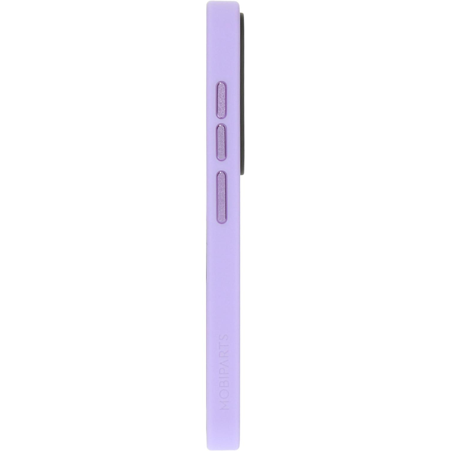 Paarse telefoonhoes. Zijkant met knoppen getoond. Witte achtergrond.