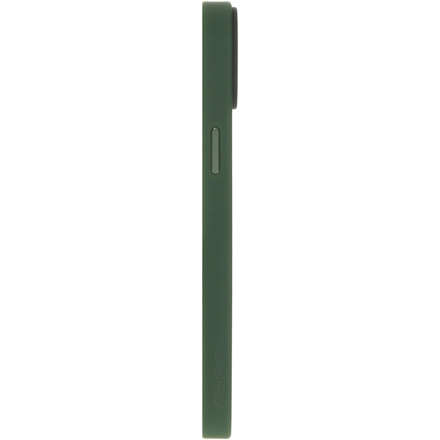 Groene telefoonhoes, zijaanzicht, met zwarte camera. MOBIPARTS logo onderaan.