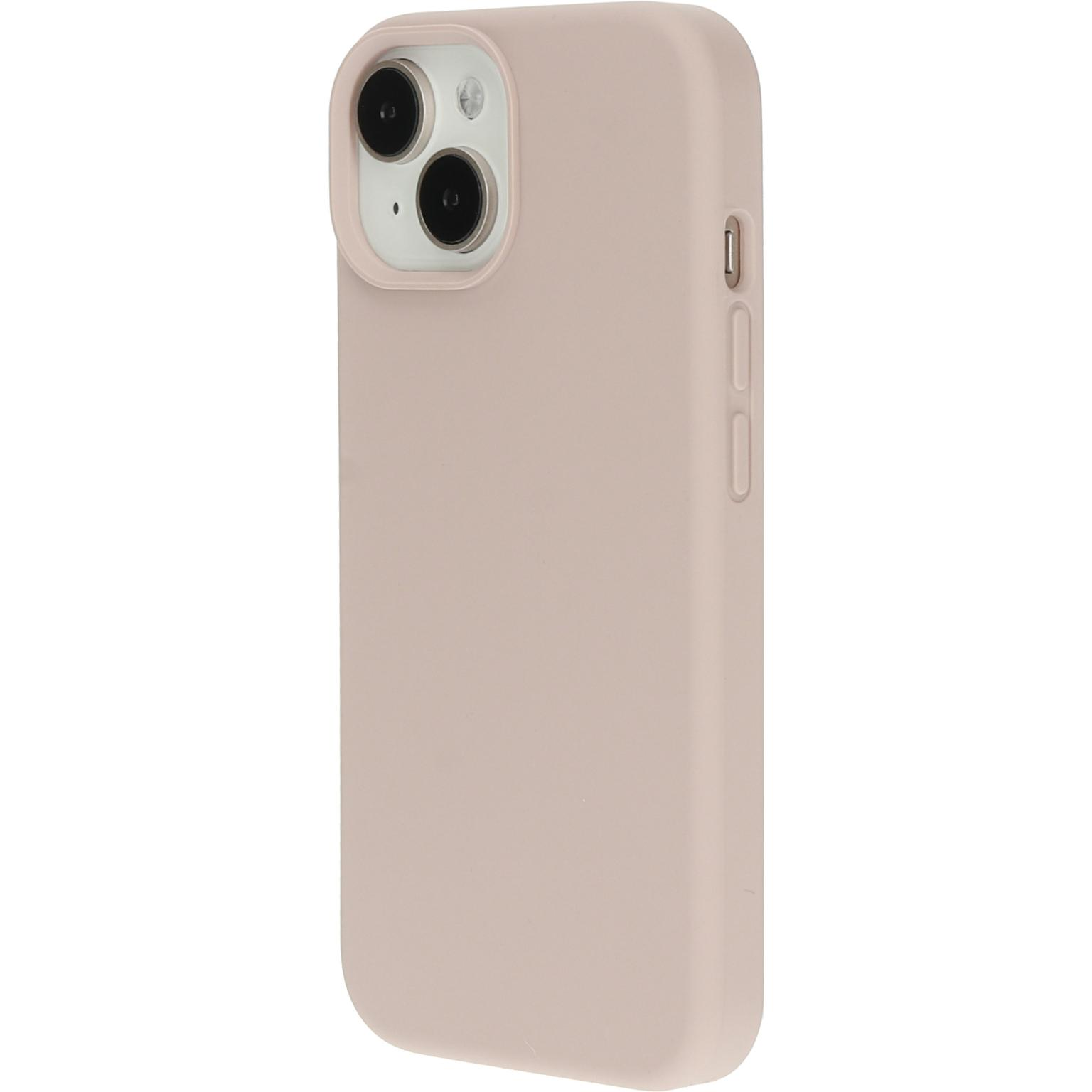 Roze telefoonhoes. Zijzicht. Cameralenzen zichtbaar. Witte achtergrond.