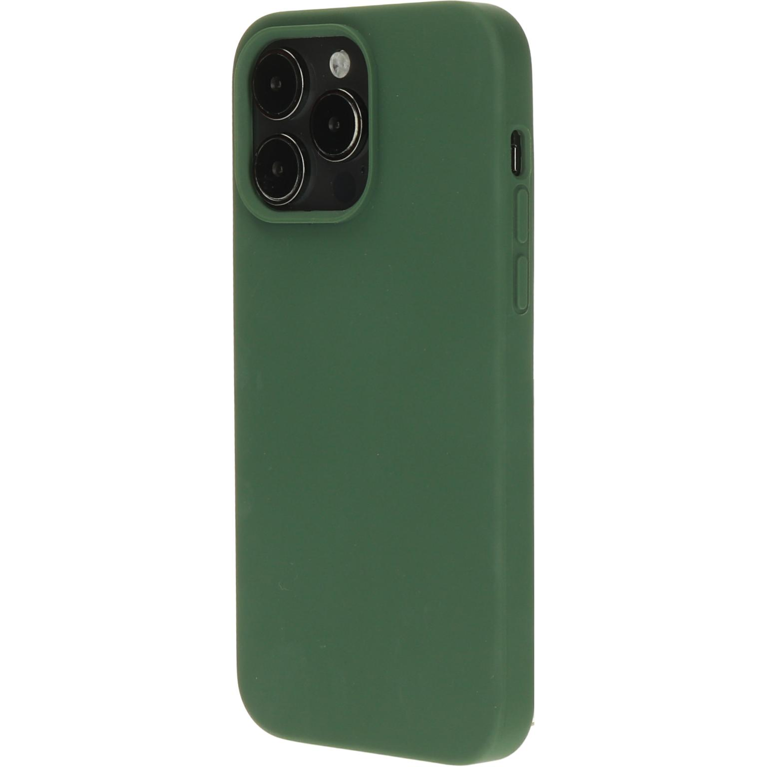 Een donkergroen telefoonhoesje. Het cameragedeelte is zichtbaar. Witte achtergrond.