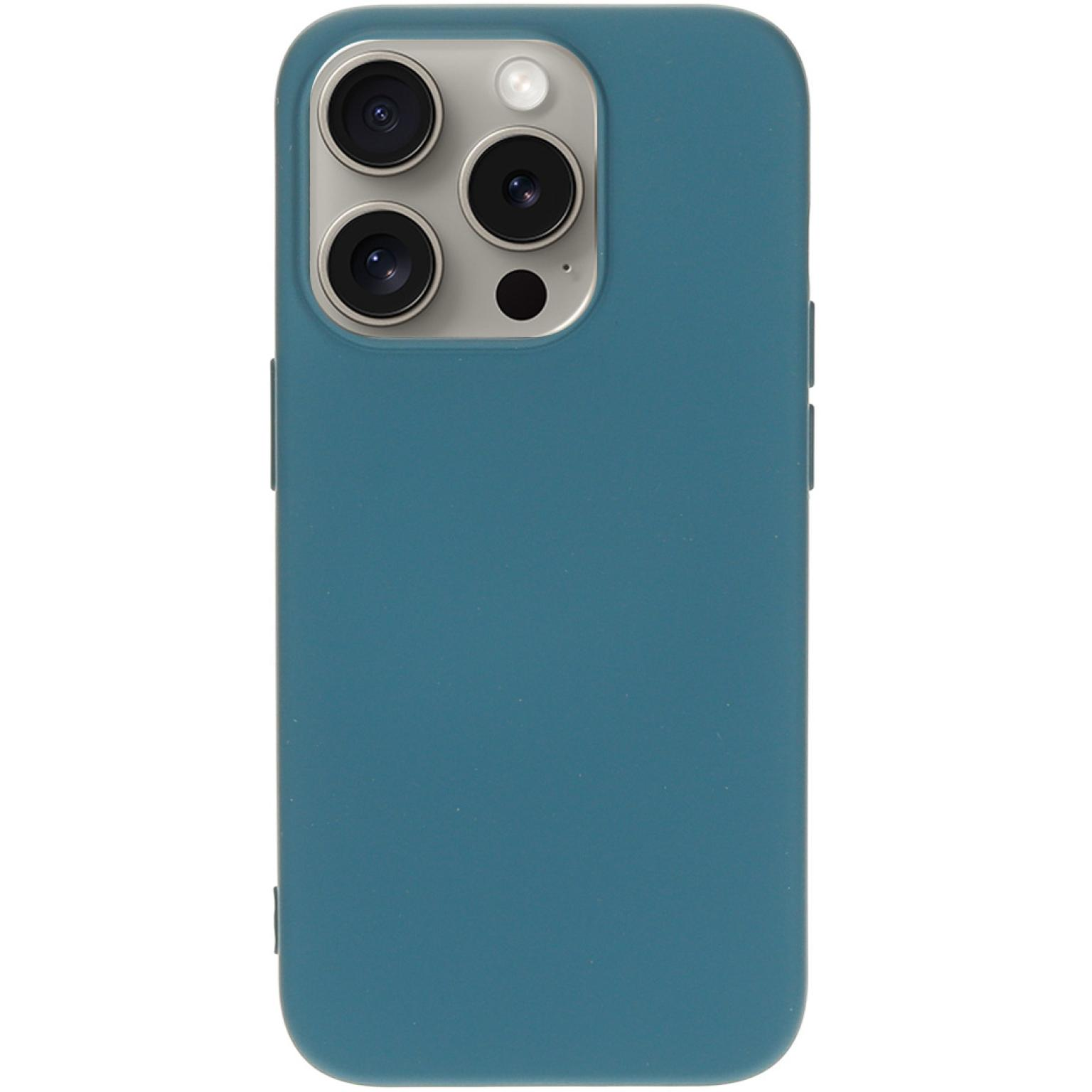 Blauwgroene telefoonhoes met camera-uitsparingen.