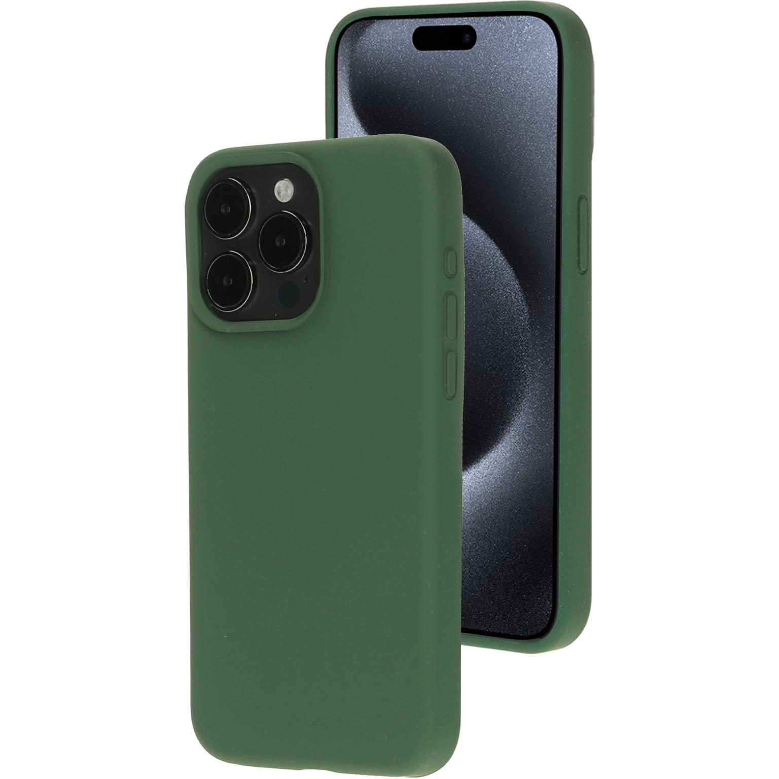 Een groene telefoonhoes op een telefoon. Een andere telefoon erachter. Beide telefoons zijn zichtbaar.