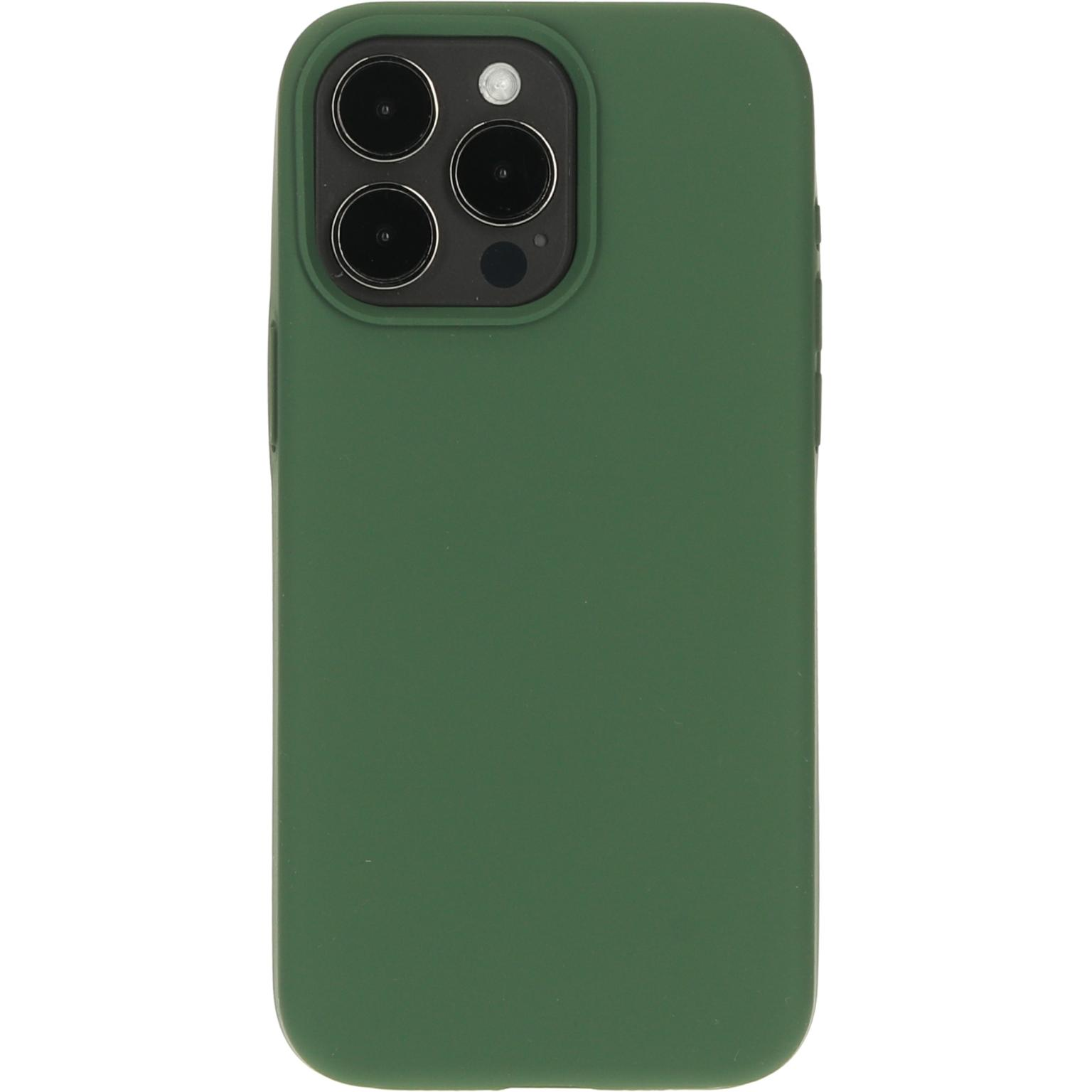 Een donkergroen telefoonhoesje. Het cameragedeelte is zichtbaar. Witte achtergrond.