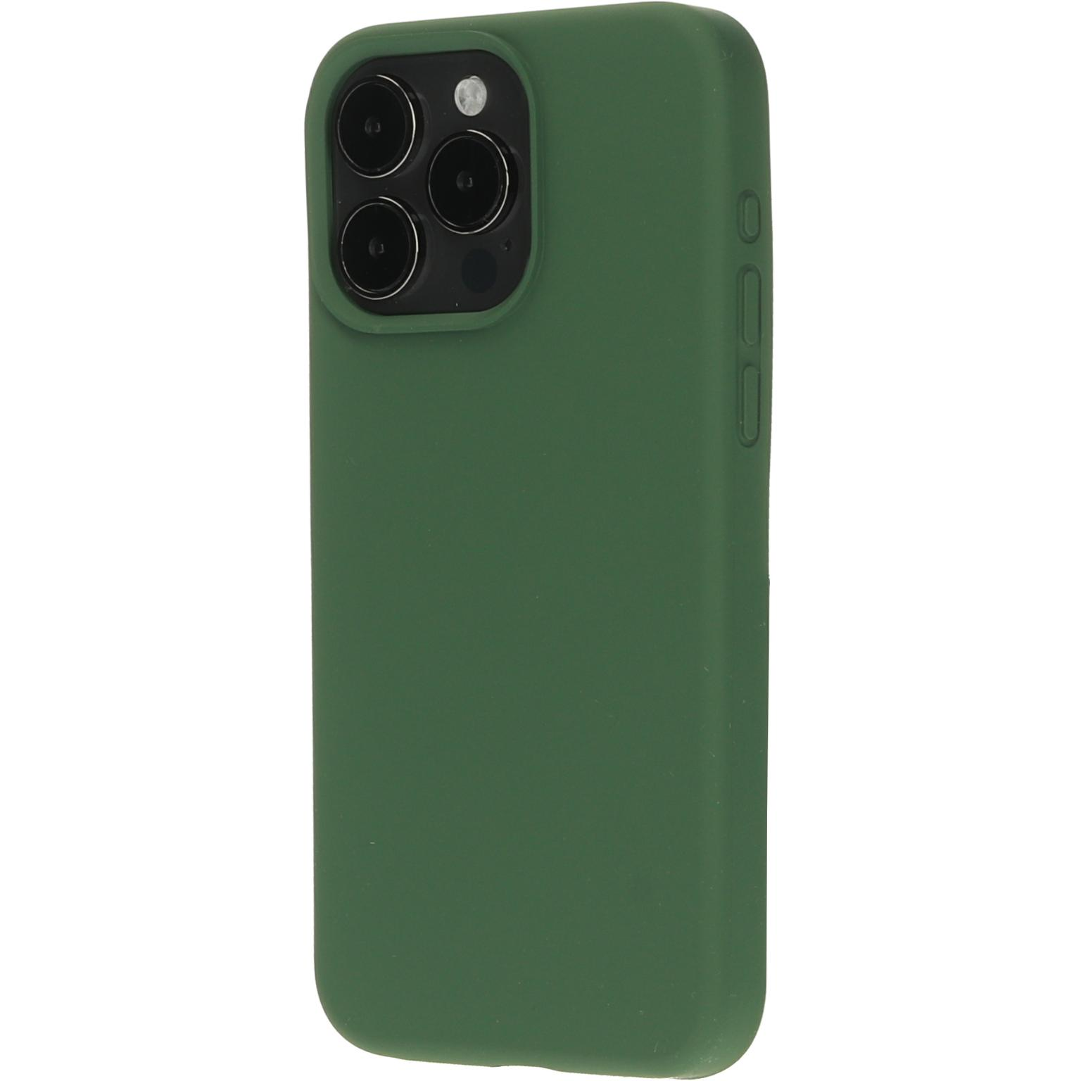 Donkergroene telefoonhoes. Glad oppervlak, camera-uitsparing.