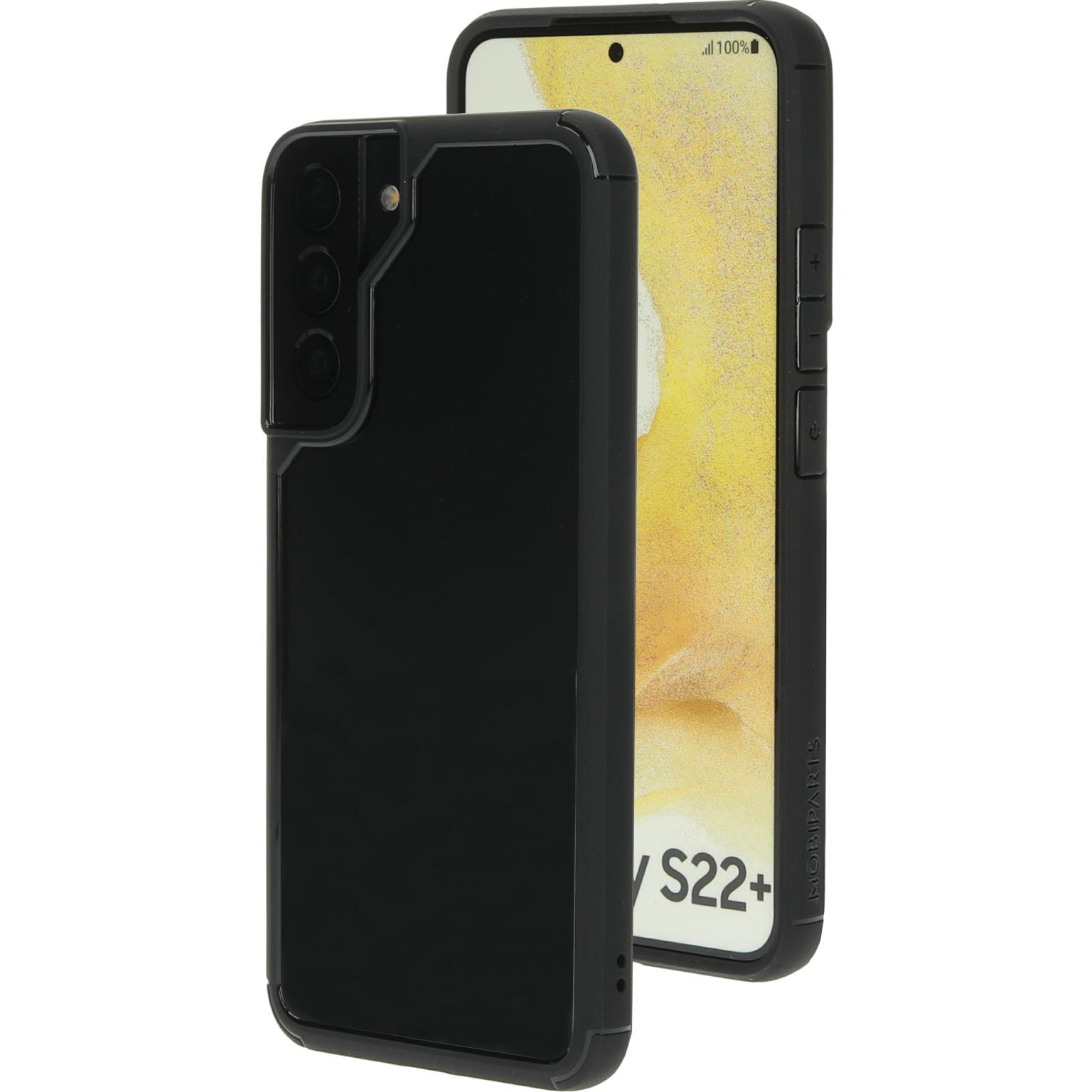 Twee zwarte telefoonhoesjes, één aan de linkerkant en een andere aan de rechterkant.