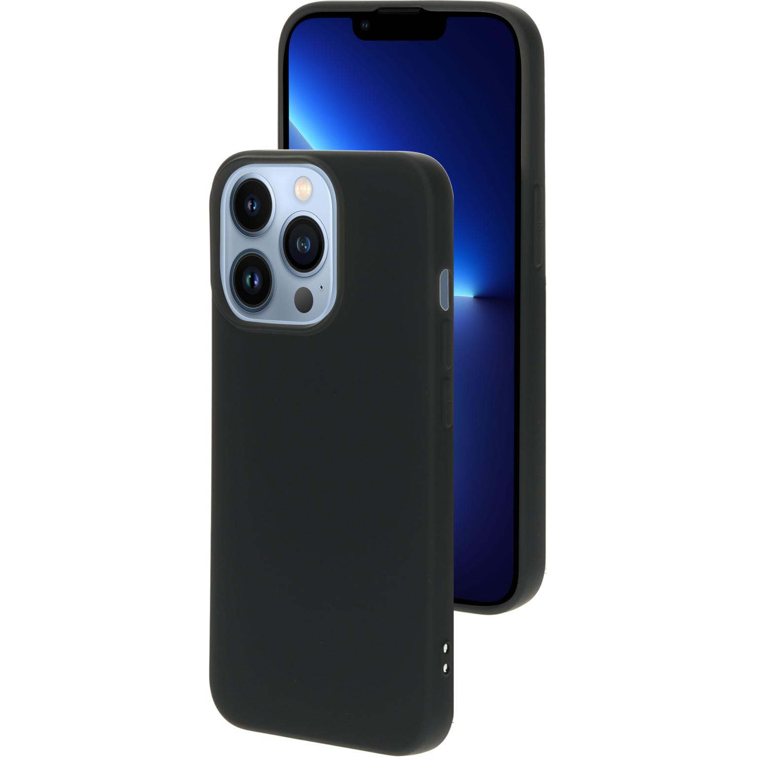 Een zwart telefoonhoesje. Het telefoonhoesje zit op een telefoon. De telefoon staat voor de telefoon.