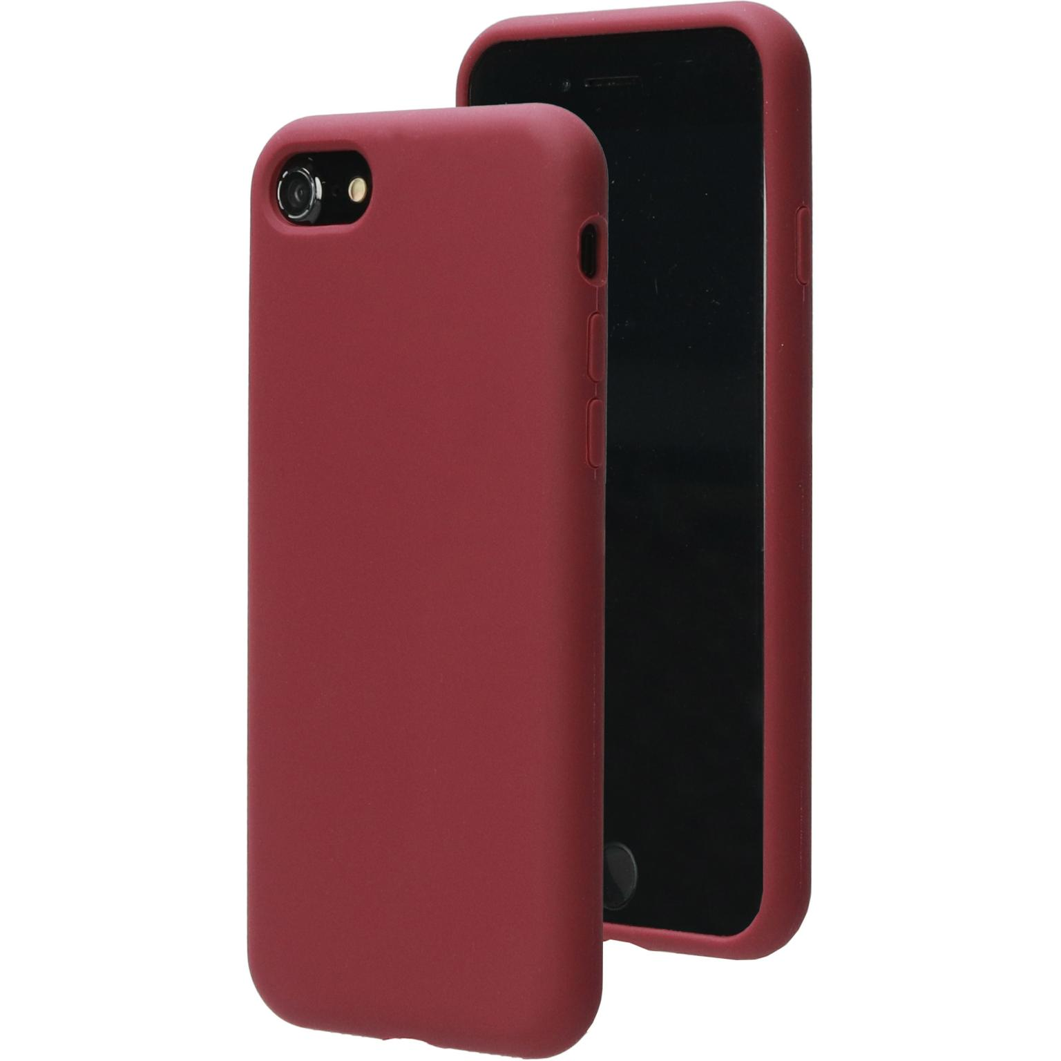 Two burgundy phone cases. One is in front and the second is behind. Both are empty and have holes for the camera.