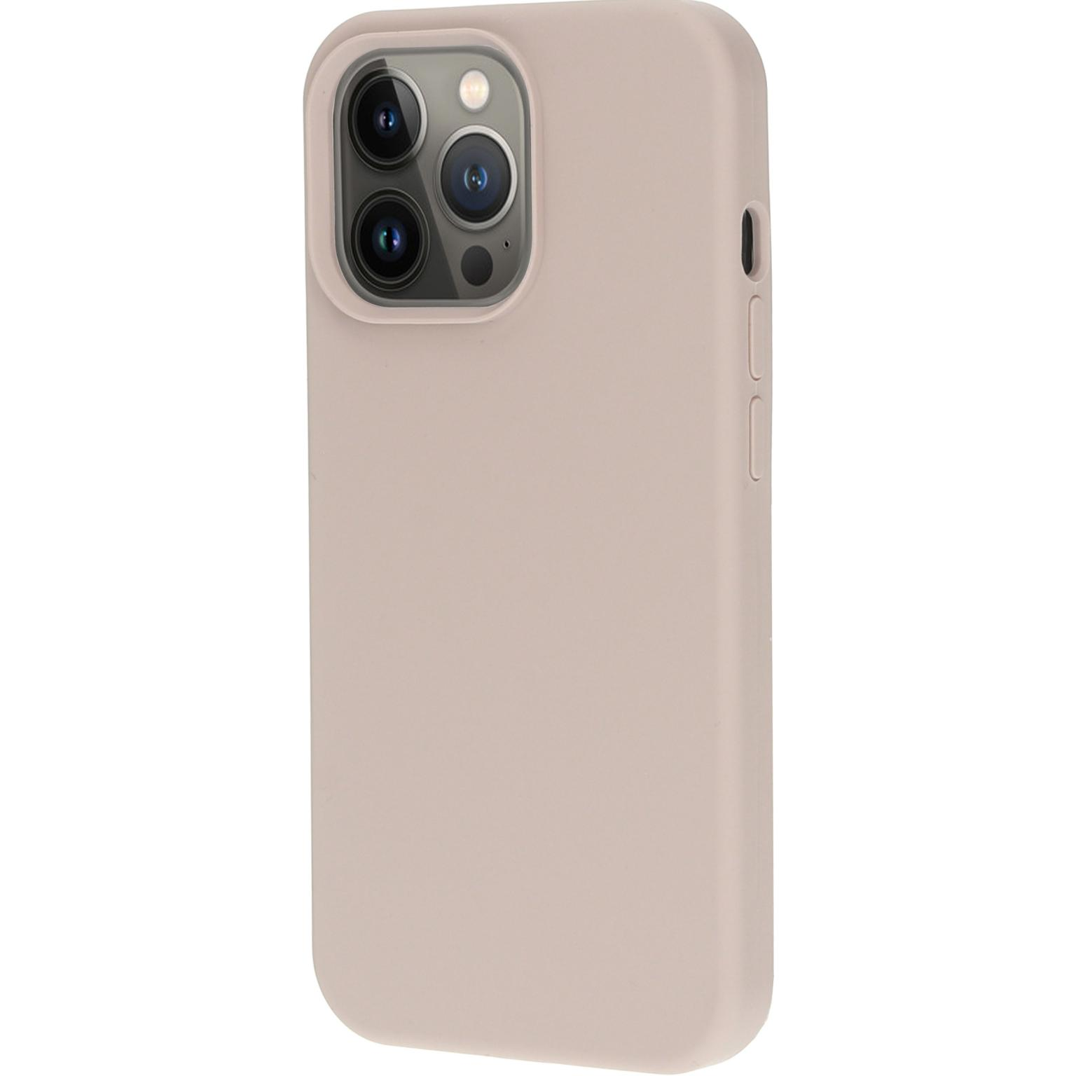 Een roze telefoonhoesje. Het telefoonhoesje zit op een telefoon. De telefoon staat voor de telefoon.