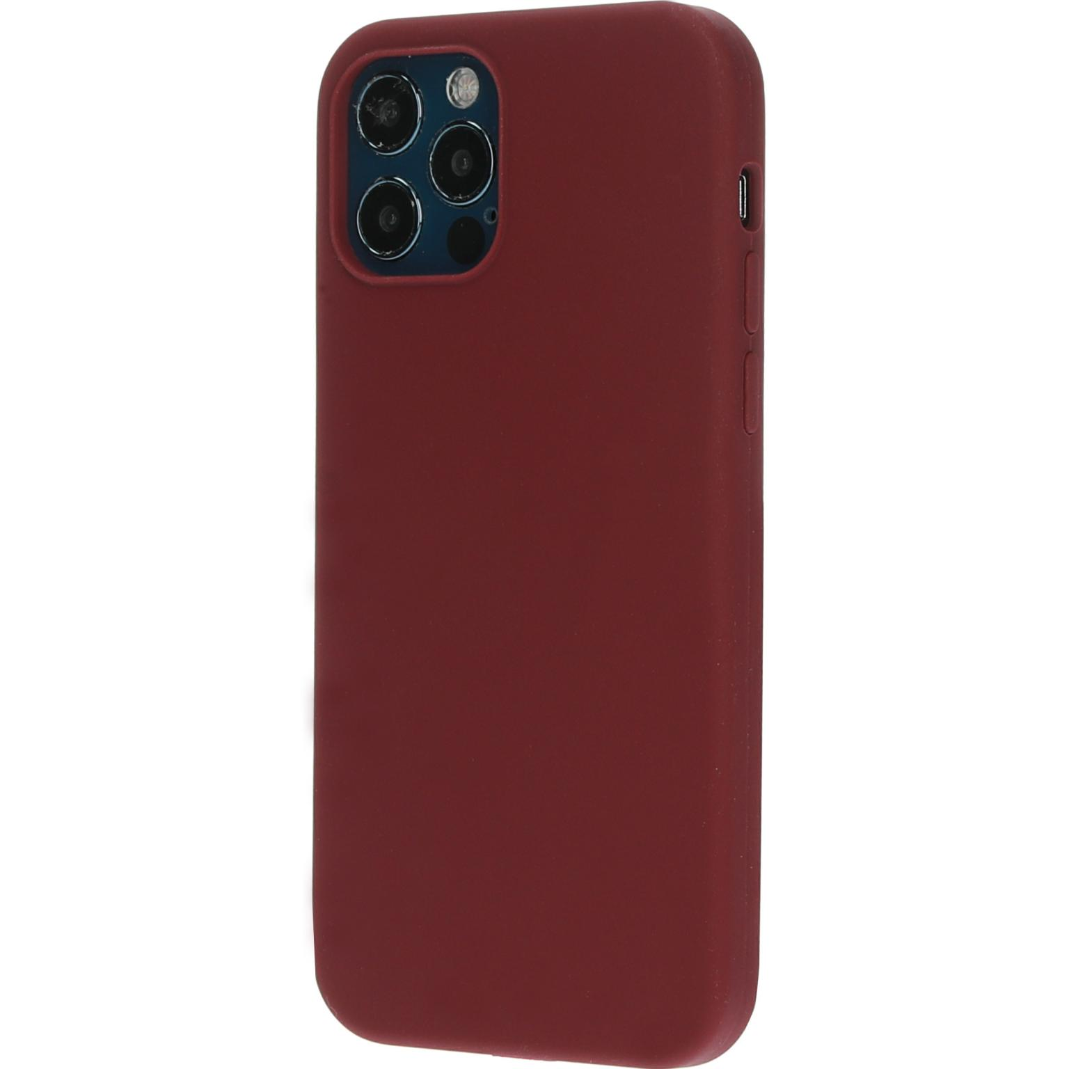 Burgundy phone case with three cameras. White background.