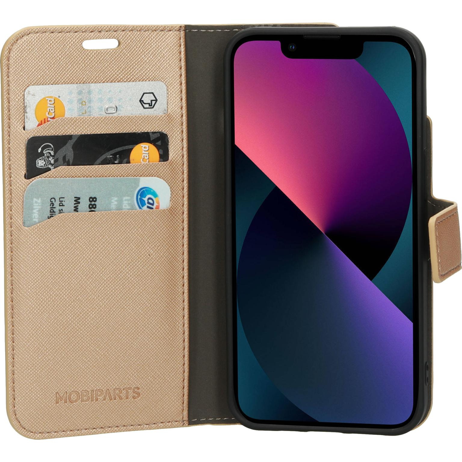 Phone case with card slots and a phone inside. The phone screen shows a colorful image.