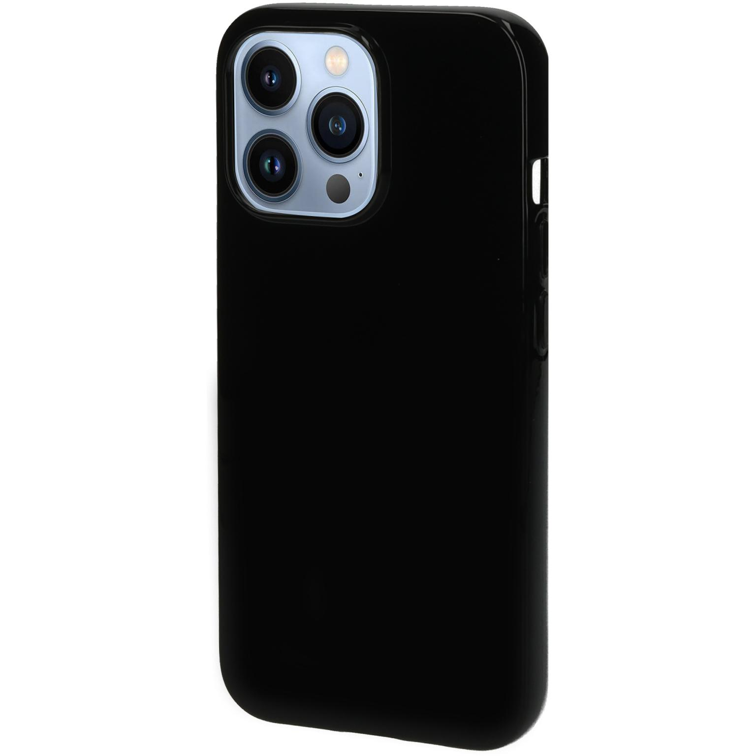 Black phone case, back view, with camera lenses. White background.
