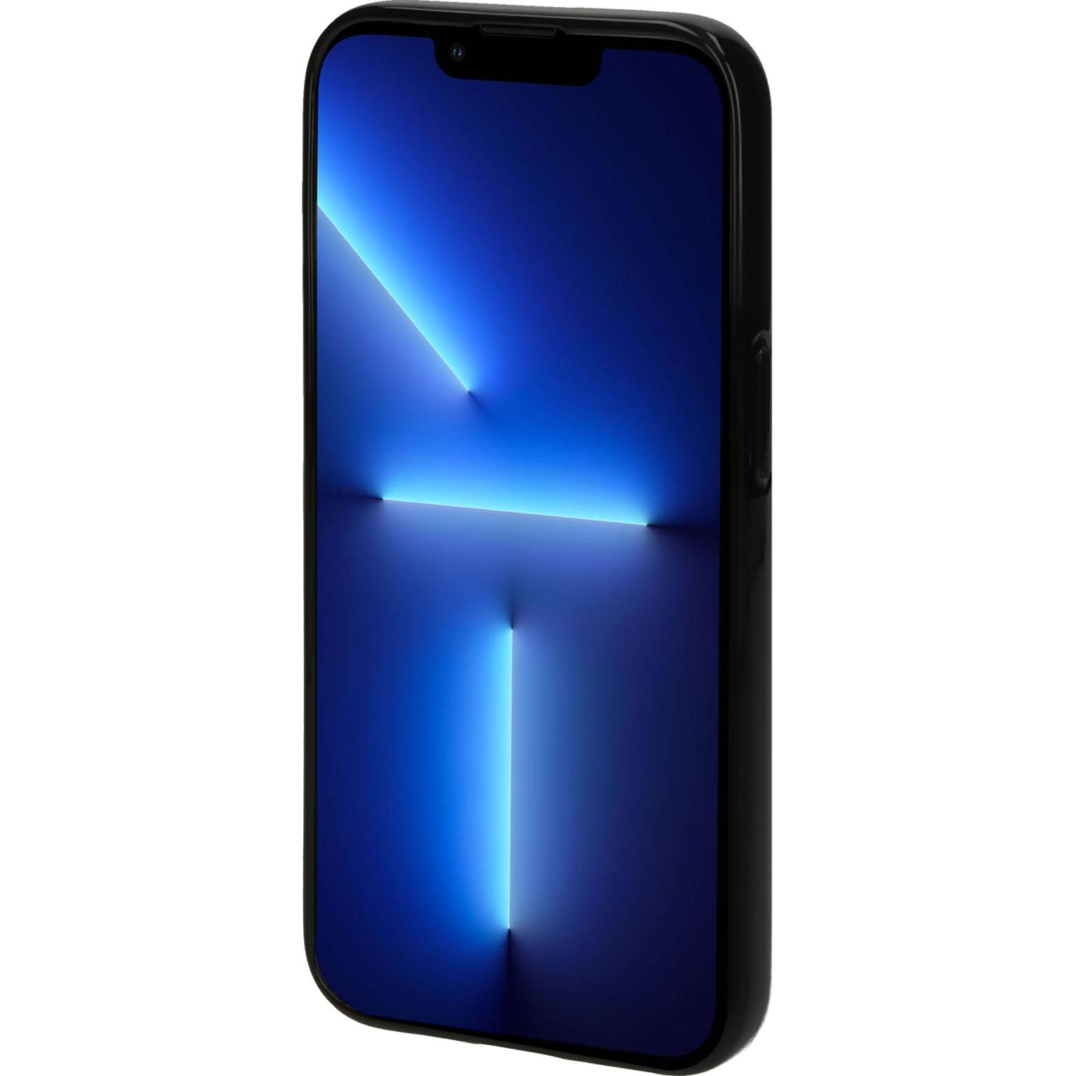 A black phone showing a blue and white light display.