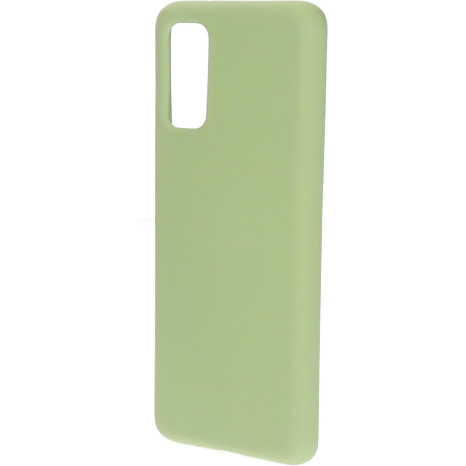Groen telefoonhoesje. De case is groen en heeft een uitsparing voor de camera.