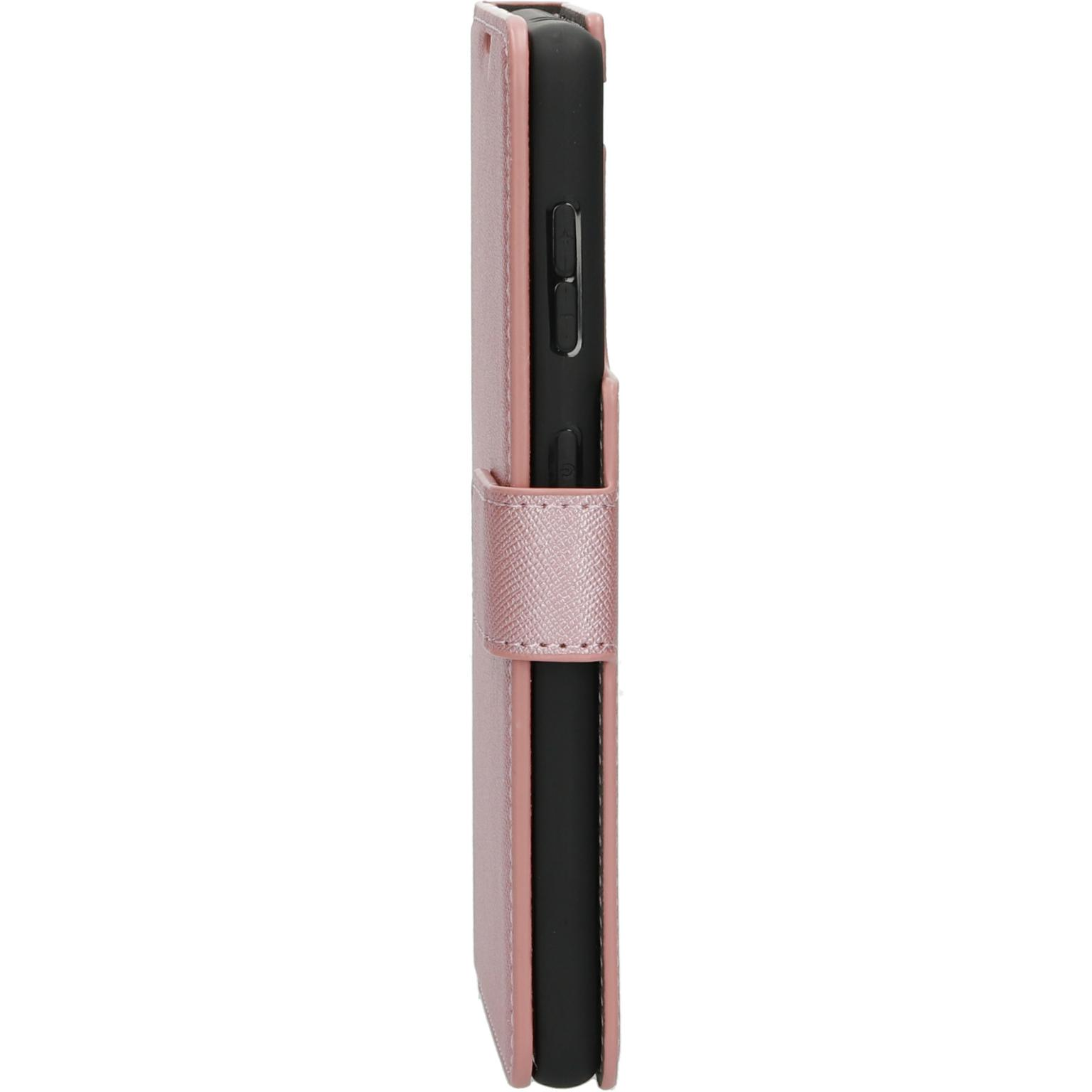 Roze telefoonhoes. Telefoonhoes is roze en heeft een band om hem gesloten te houden.