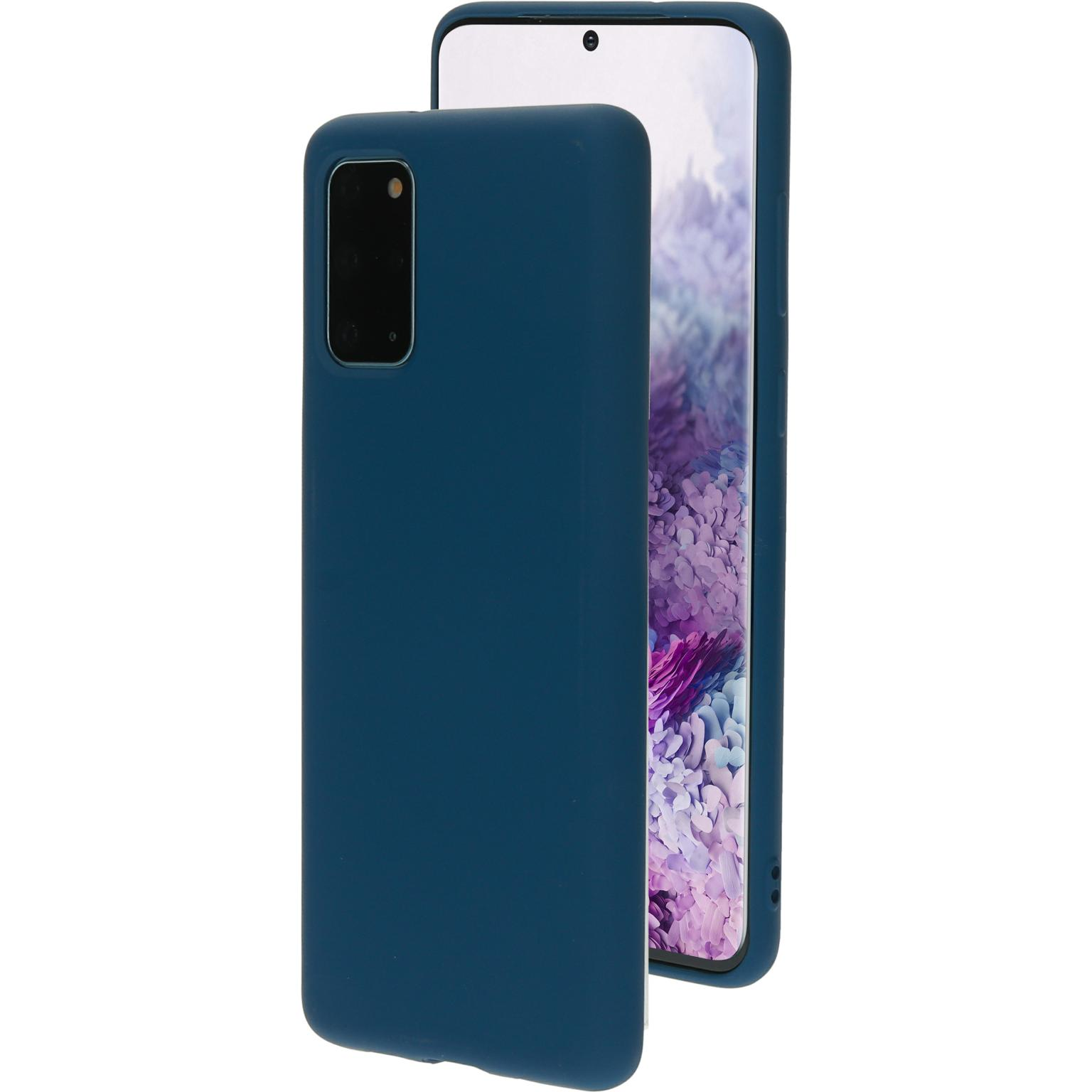 Donkerblauwe telefoonhoes met camera-uitsparing.