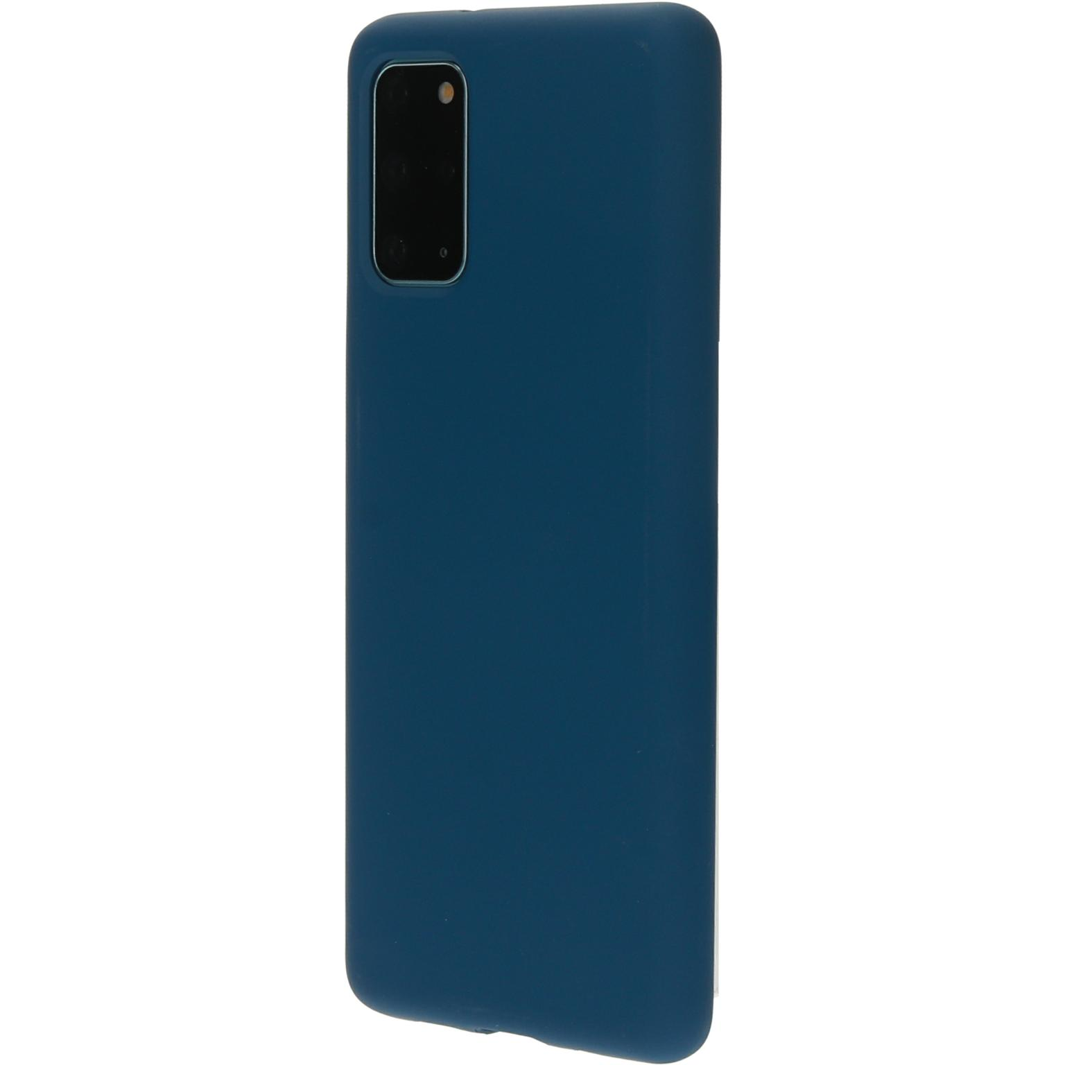 Een blauwe telefoonhoes, met de cameralenzen zichtbaar.