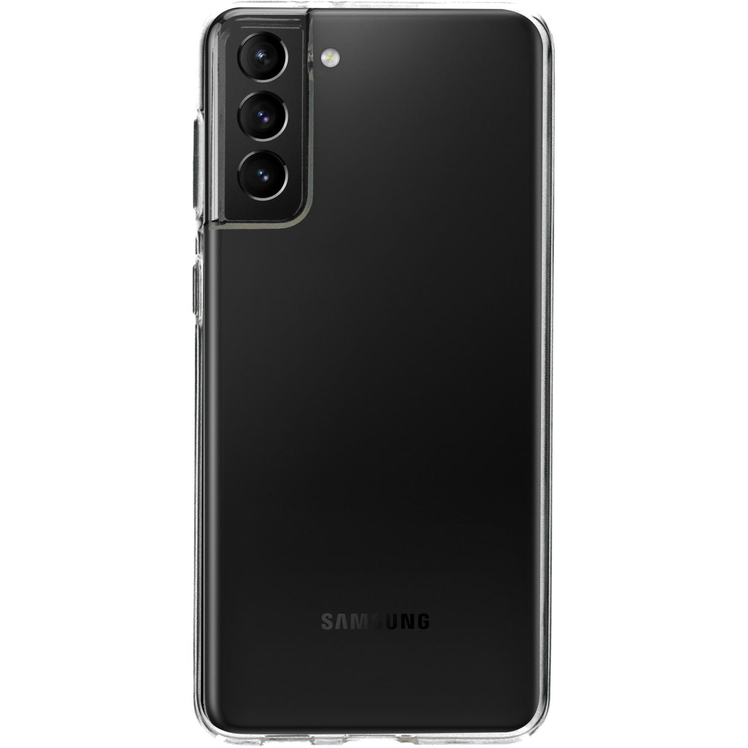 Zwarte telefoonhoes. Strakke zwarte telefoonhoes. De hoes is voor een Samsung-telefoon. Witte achtergrond.