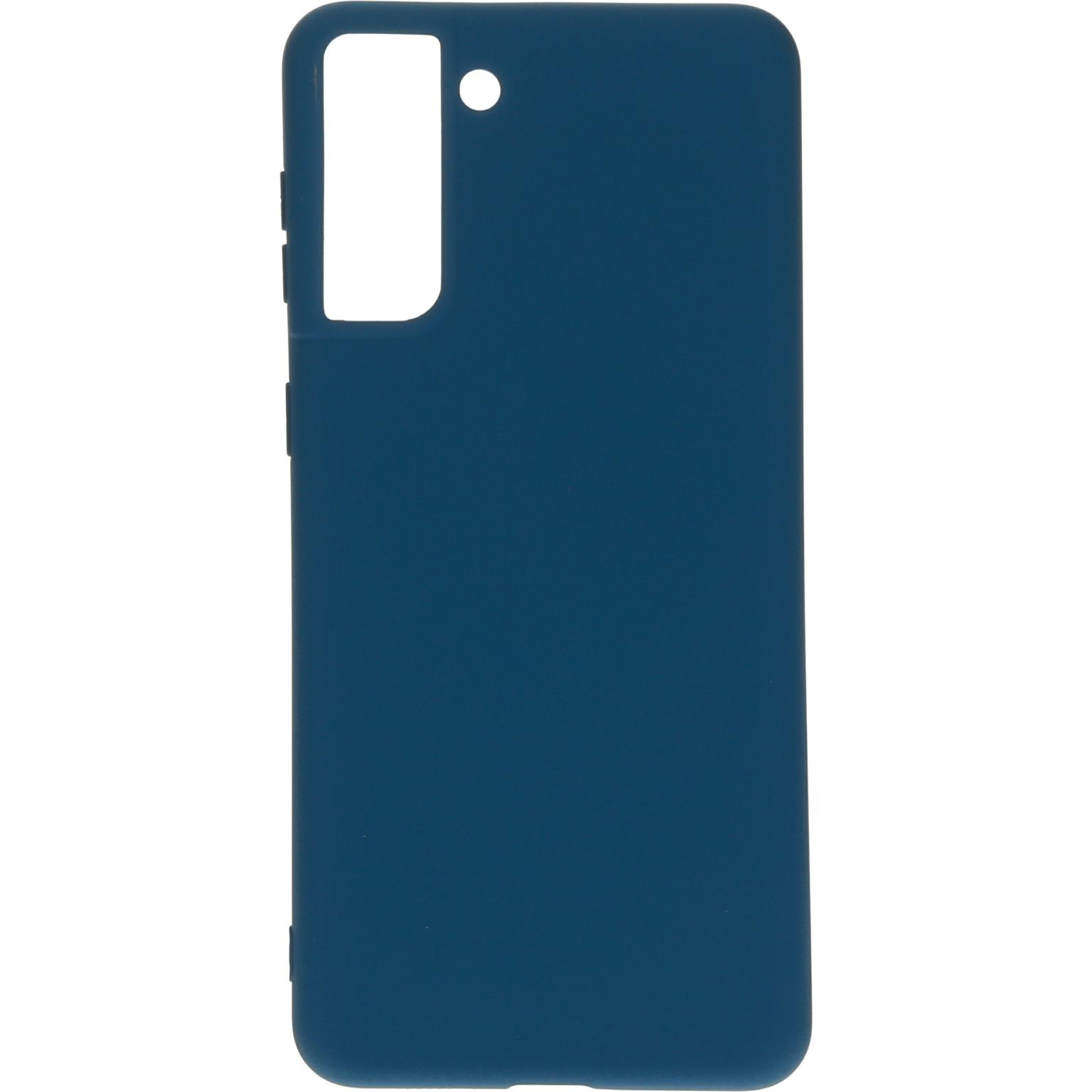 Blauw telefoonhoesje met uitsparing voor camera.