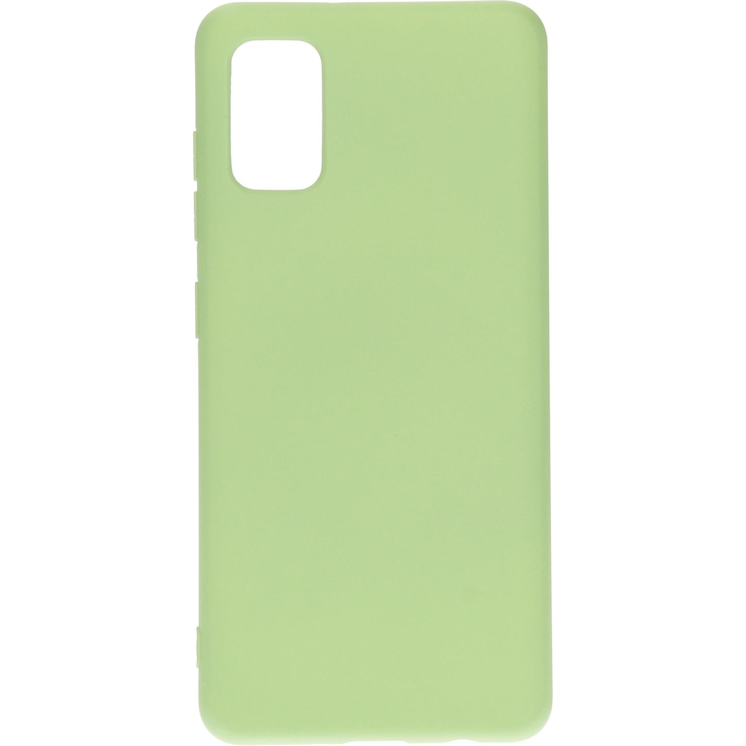 Groen telefoonhoesje met een glad oppervlak. De hoes beschermt de achterkant en randen.
