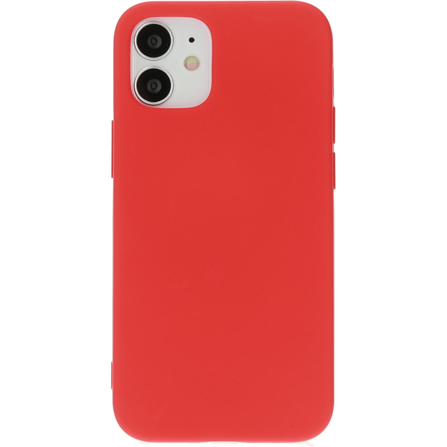 Red phone case, back view. White background.