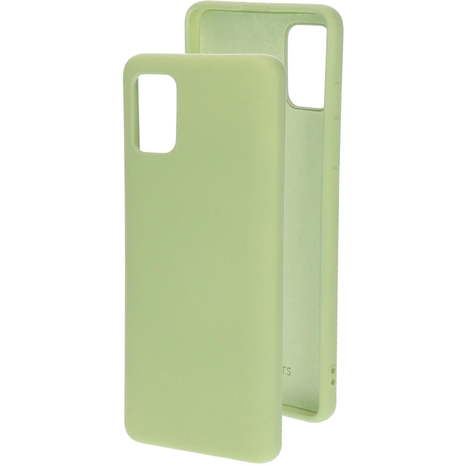 Twee lichtgroene telefoonhoesjes. Eén toont de achterkant, de ander de binnenkant.