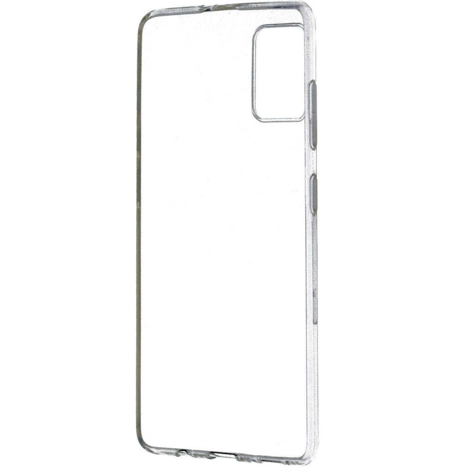 Transparante telefoonhoes met een camera-uitsparing en openingen voor knoppen.