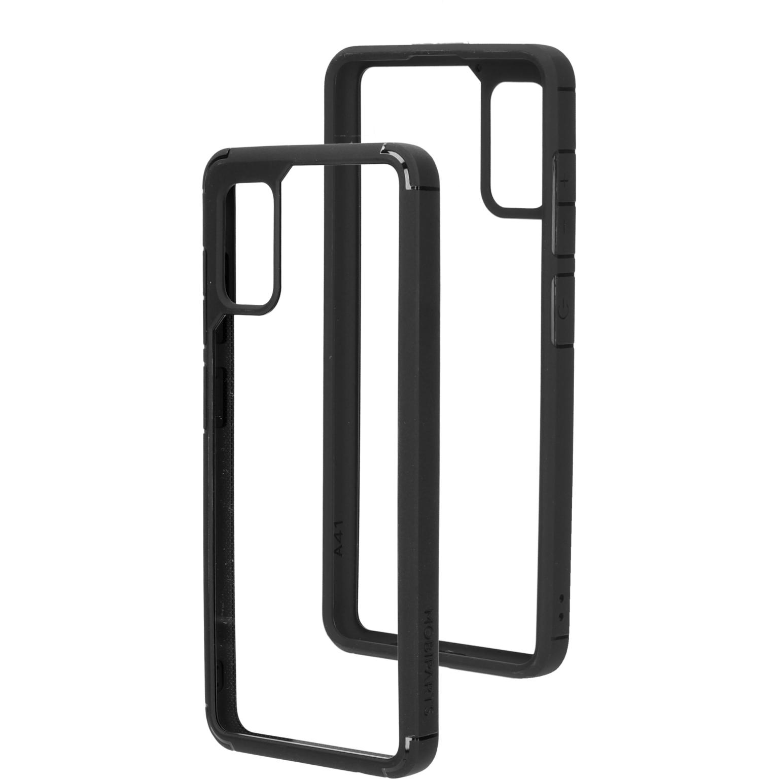 Twee zwarte telefoonhoesjes, één met een doorzichtig frame.