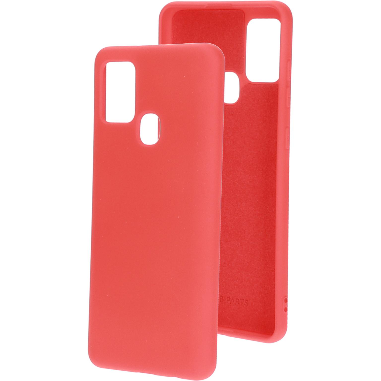 Een rode telefoonhoes. Eén hoesje is los, de binnenkant zichtbaar. De achtergrond is wit.