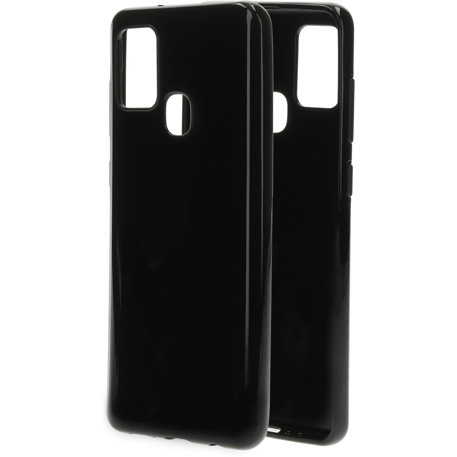 Twee zwarte telefoonhoesjes naast elkaar, die de achter- en zijprofielen laten zien.