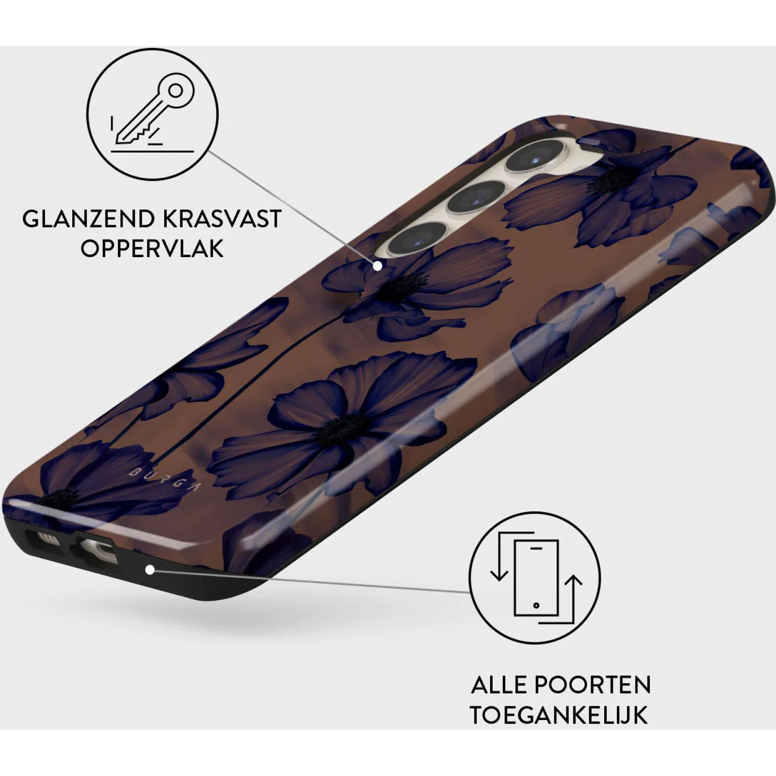 Telefoonhoesje met bloemenpatroon.