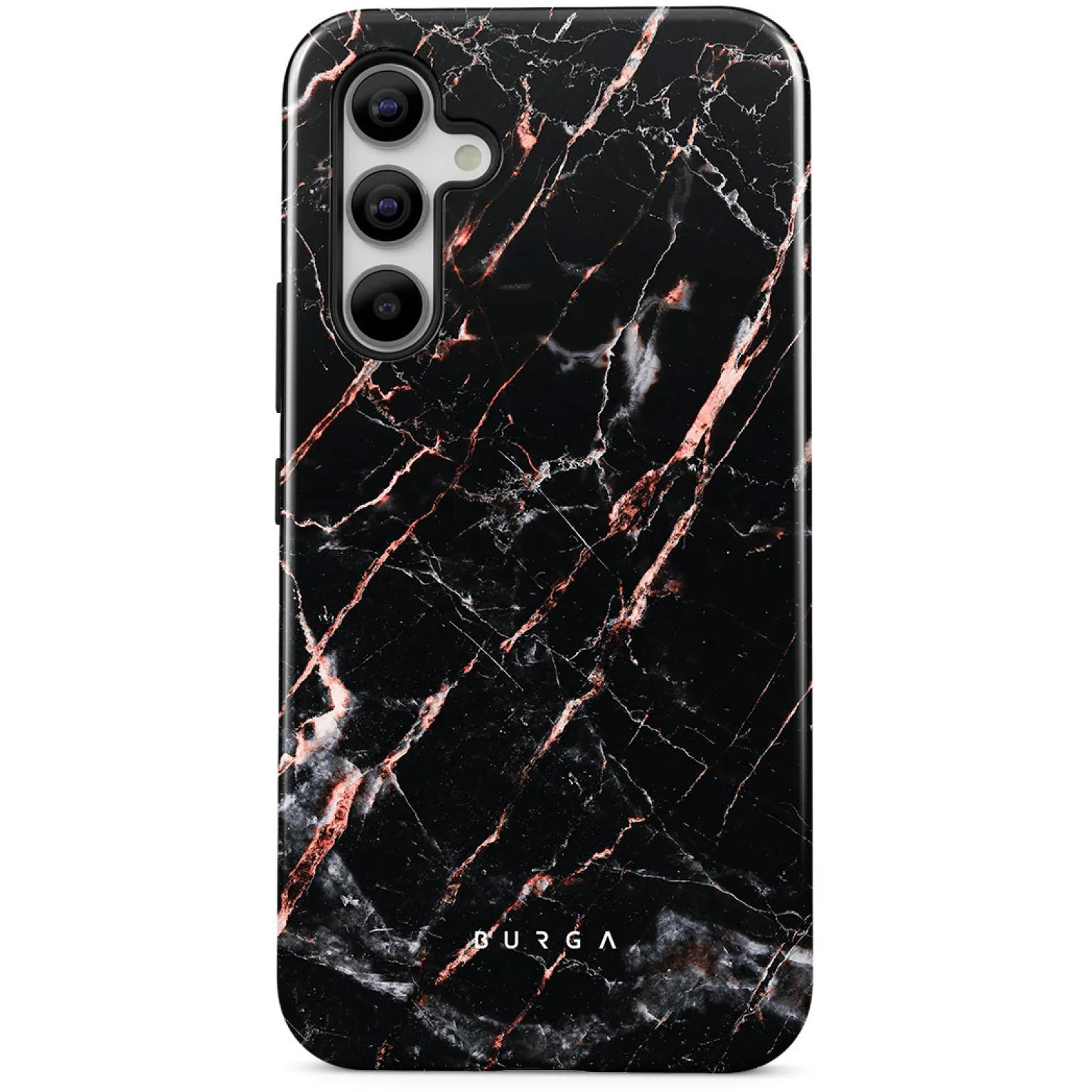 Telefoonhoesje met zwart marmerontwerp met roze aders.