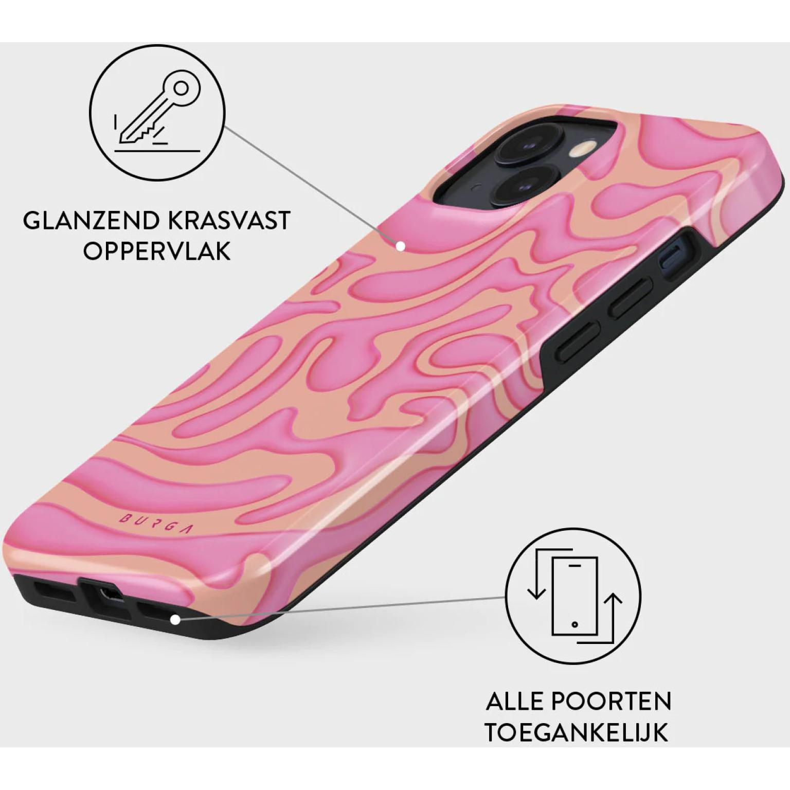 Pink and peach phone case with a glossy, scratch-resistant surface.
