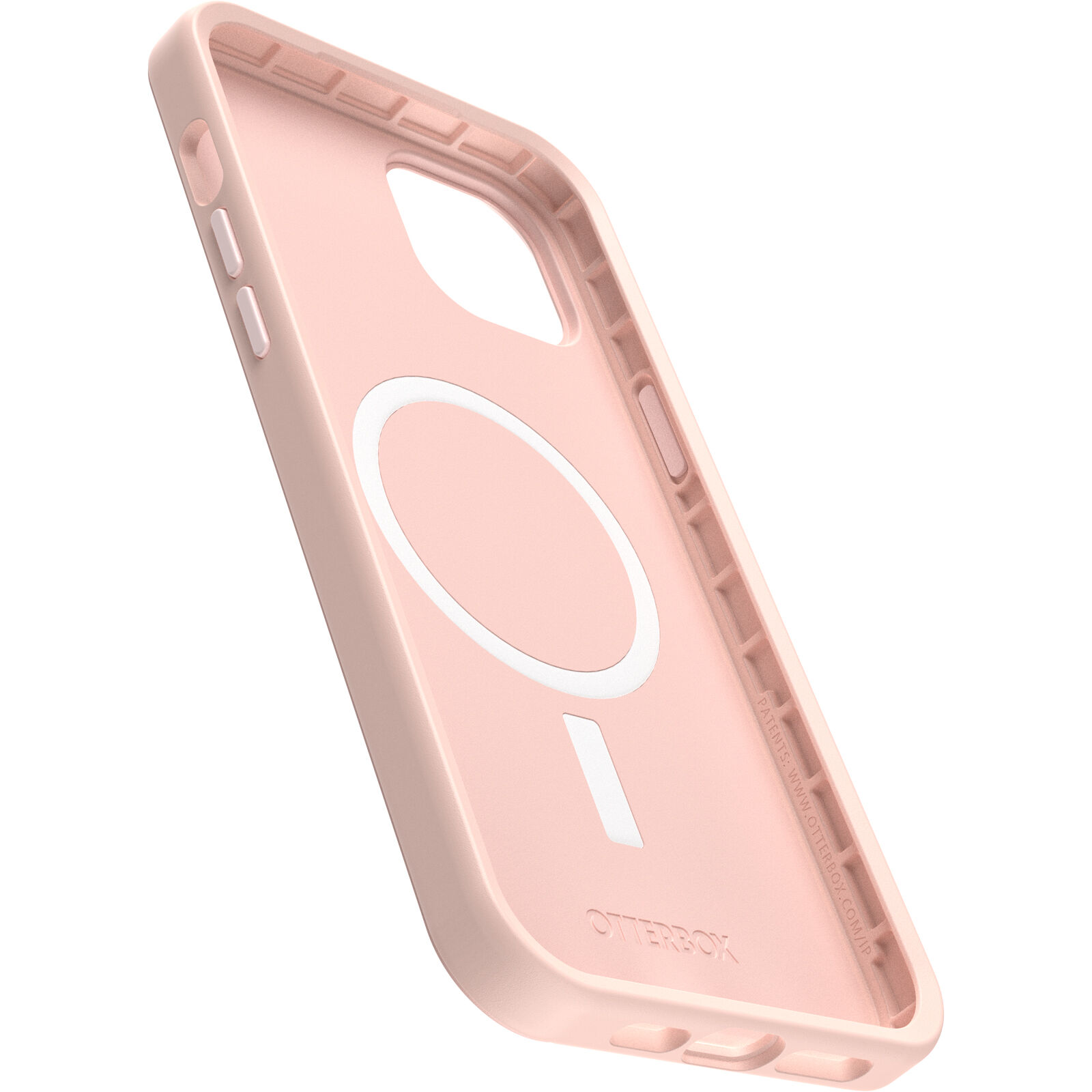 Eine rosa Handyhülle mit einem weißen Magnetring und dem Otterbox-Logo.