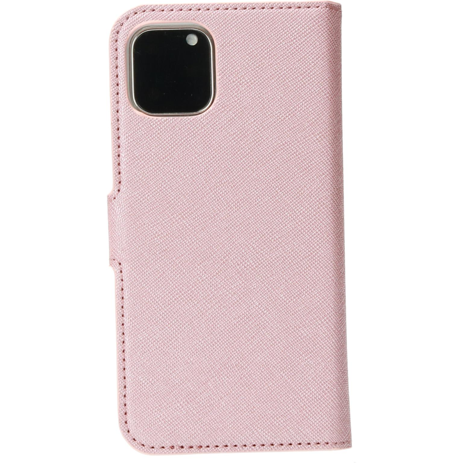 Een roze telefoonhoesje, open, met de camera van de telefoon.