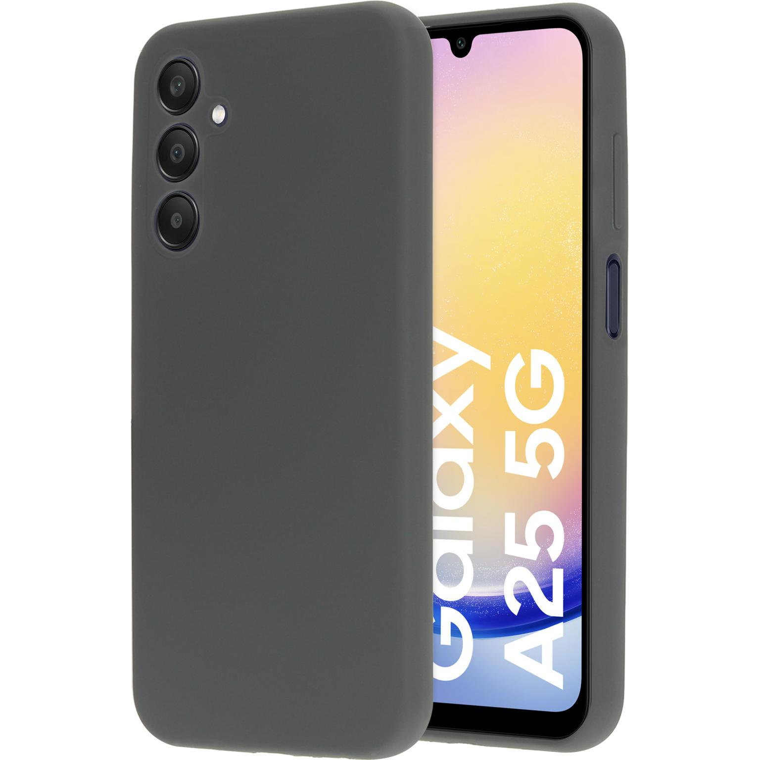 Een telefoon met een donkergrijze hoes, het scherm is zwart.
